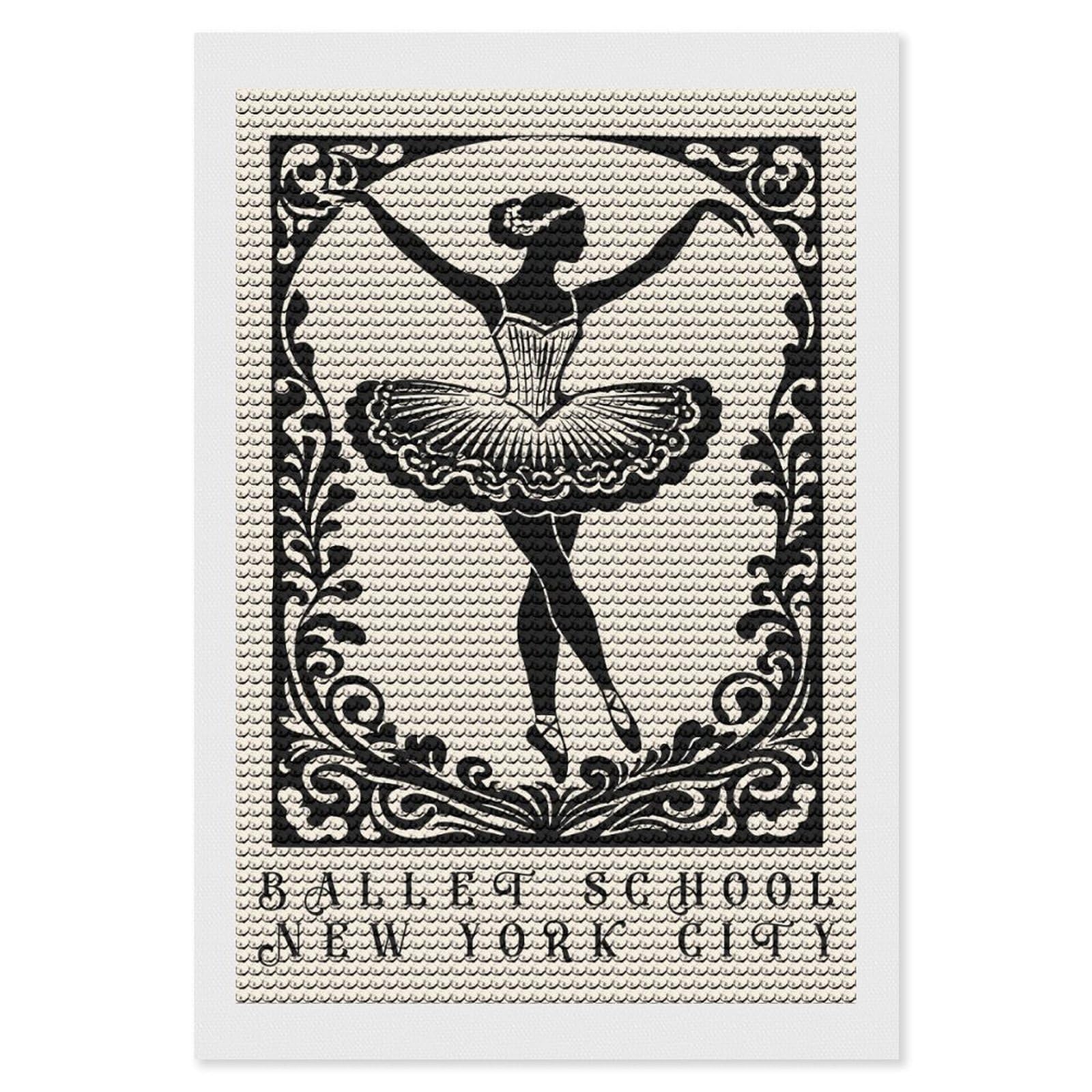 Junmoney Ballet School New York City Diamond Painting Canvas Set 8"x12", Easy to Enjoy, Adhesive Canvas, Office Decor, Holiday Gift Idea, with Tool Kit