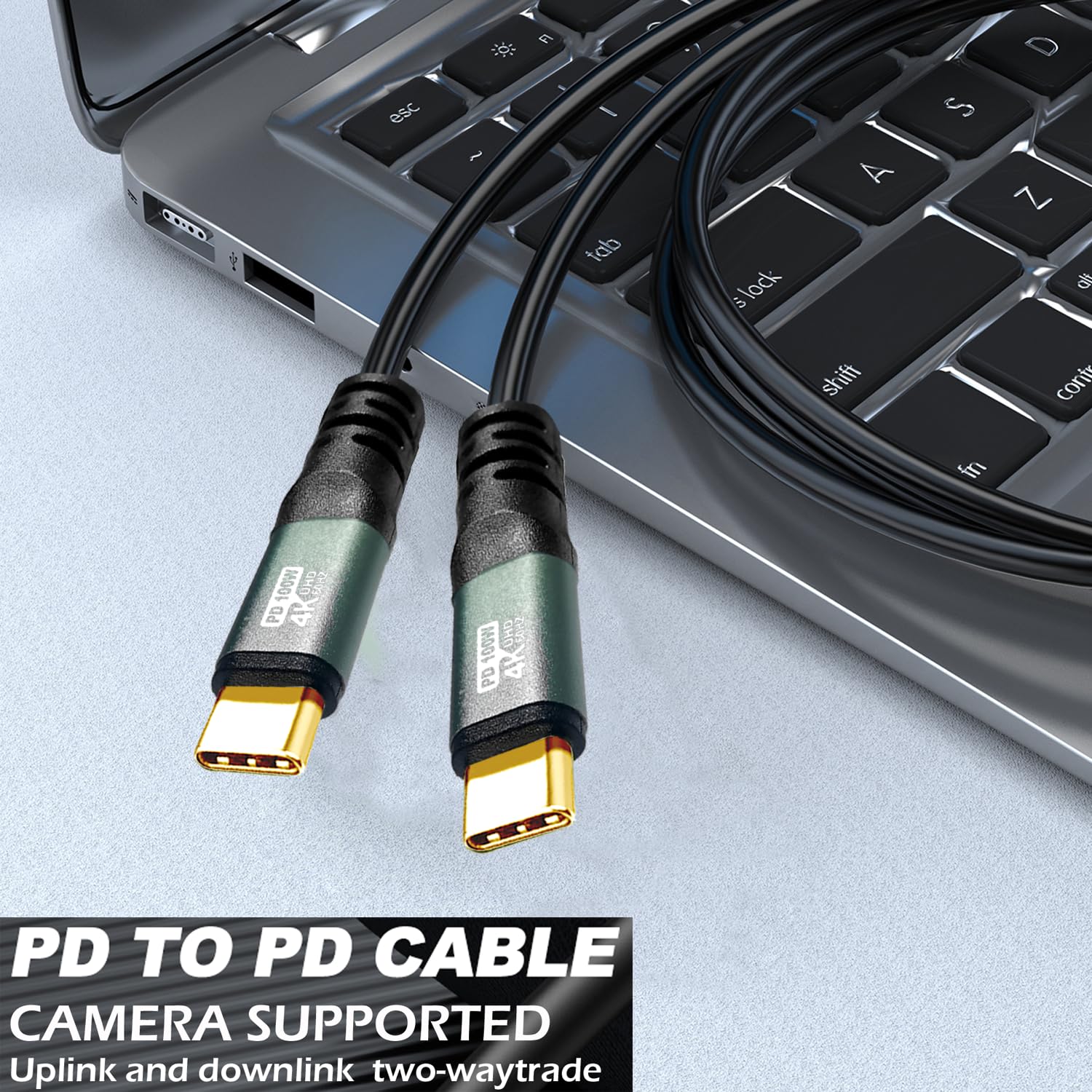 Cable tipo C a C de 40 pies, carga rápida 4K a 60 Hz 100 W, funda de aluminio para transferencia de datos de alta velocidad para monitor portátil Xreal MacBook Pro, iPad Pro, iPhone 15 Pro