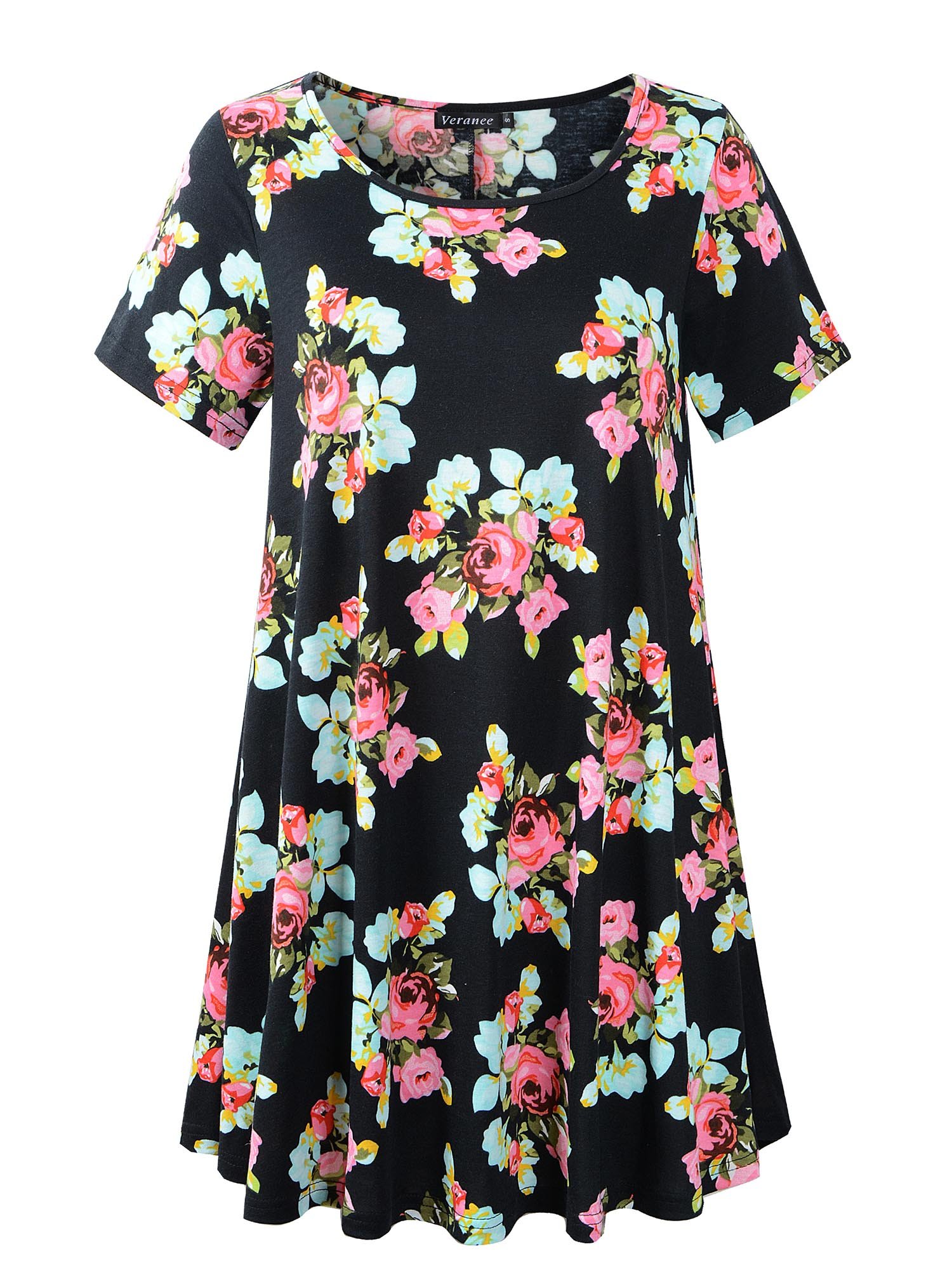 Veranee Women's Plus Size Swing Tunic Top 3/4 Sleeve Floral Flare T-Shirt