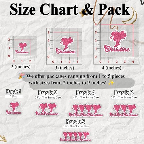 Miniatura 5 de Adhesivo de princesa rosa intenso con nombre personalizado para niñas, cumpleaños, estilo película, para botella de agua, vaso, funda de teléfono,