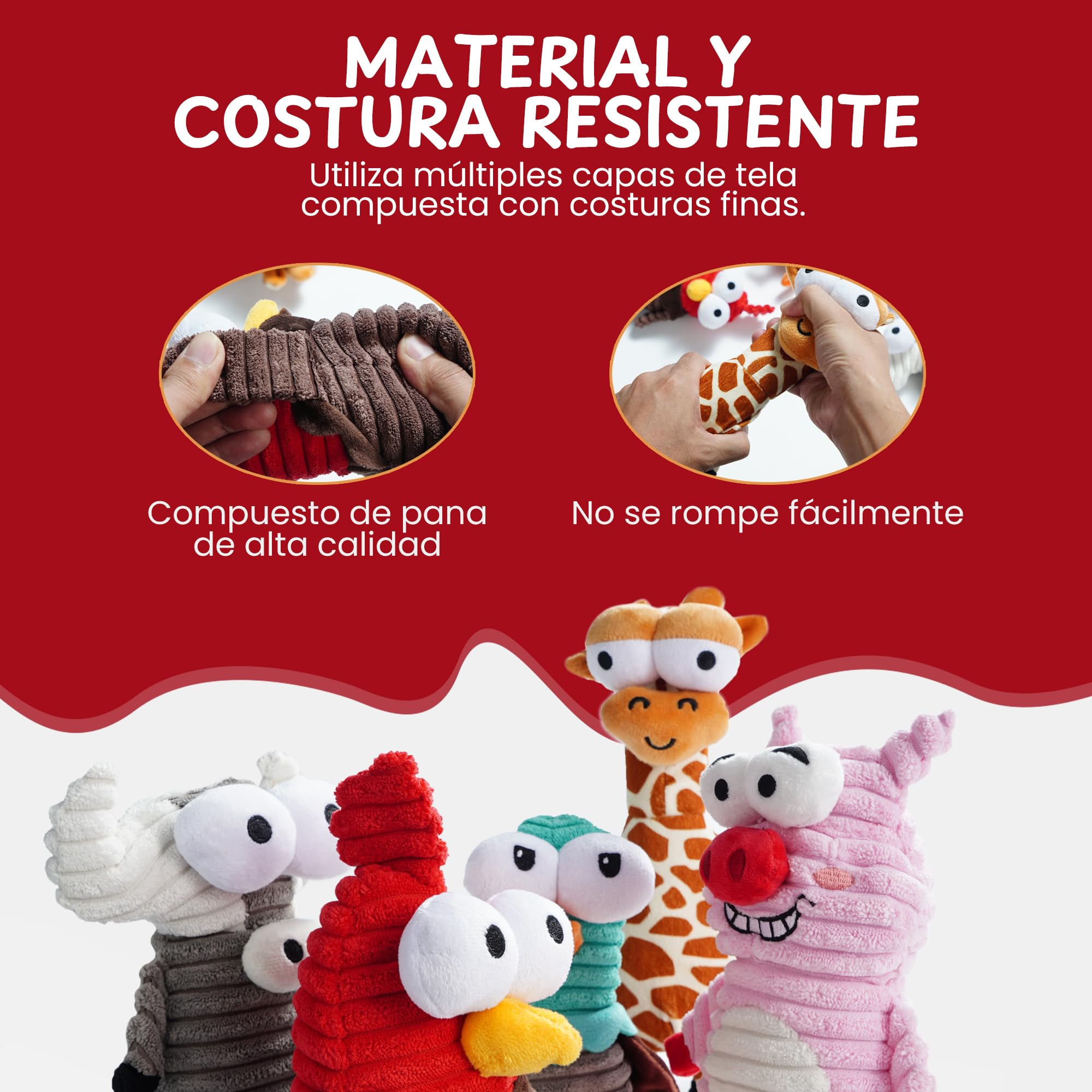 Nocciola - 5 Juguetes Chirriantes para Perros, 5 Divertidos Sonidos Extraños para 5 Animales Diferentes, Juguete Estimulante Duradero para Pequeños a Grandes