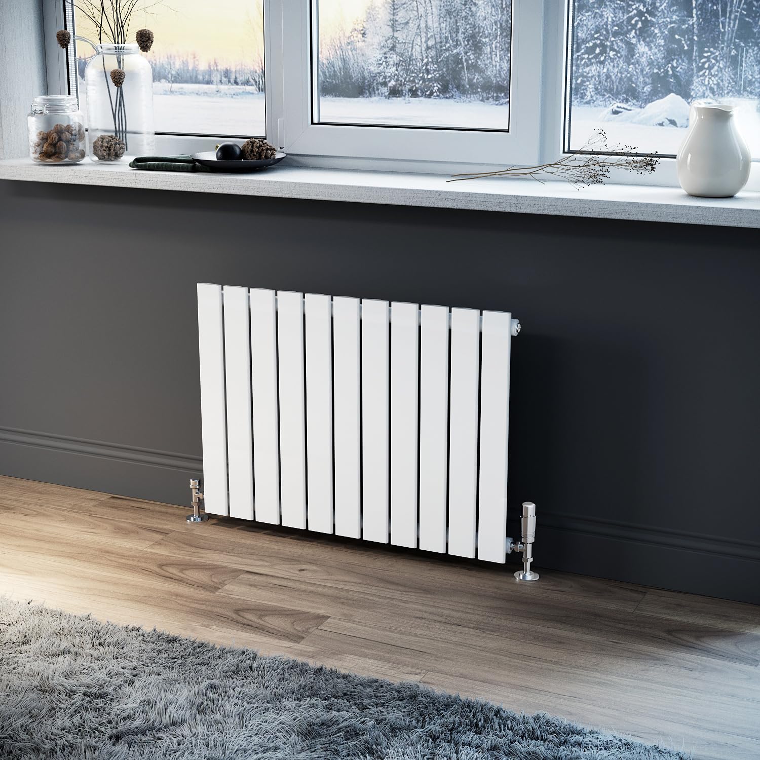ELEGANT 600 x 836 mm Designer Horizontal Radiator White Single Flat Panel Bathroom Premium Radiators Modern Wall Mounted/Up Standing Slim Radiators for Bathroom/Kitchen/Living Room — image 1