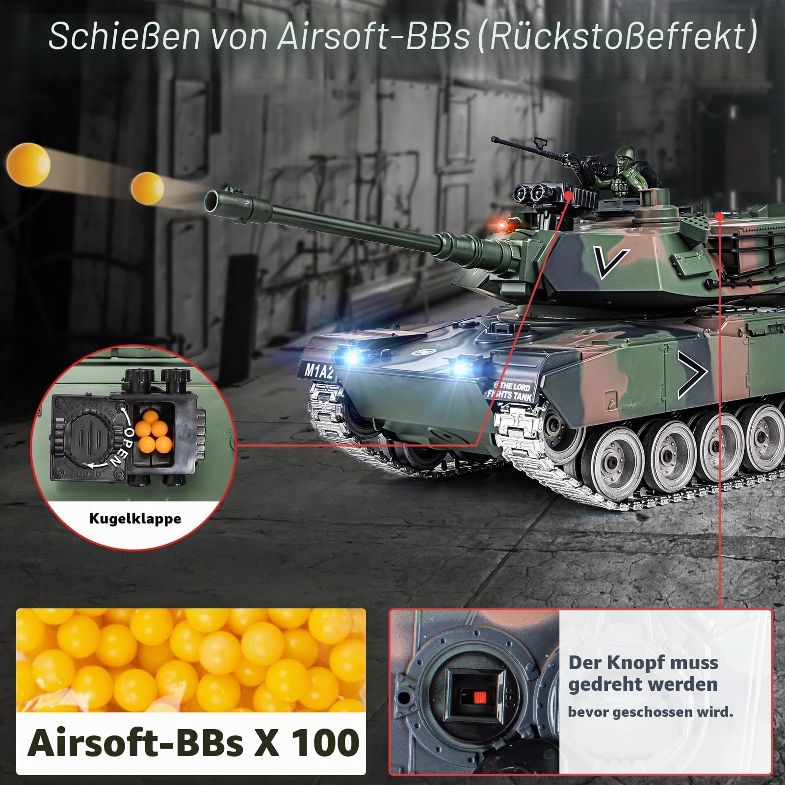 Supdex Rc Panzer USA M1A2, 1/18 Panzer Ferngesteuert mit Schussfunktion, Ww2 Militar mit Rauch Und Sound, 2.4ghz Panzer Modell mit Licht, Rc Ww2 Spielzeug für Kinder und Erwachsene
