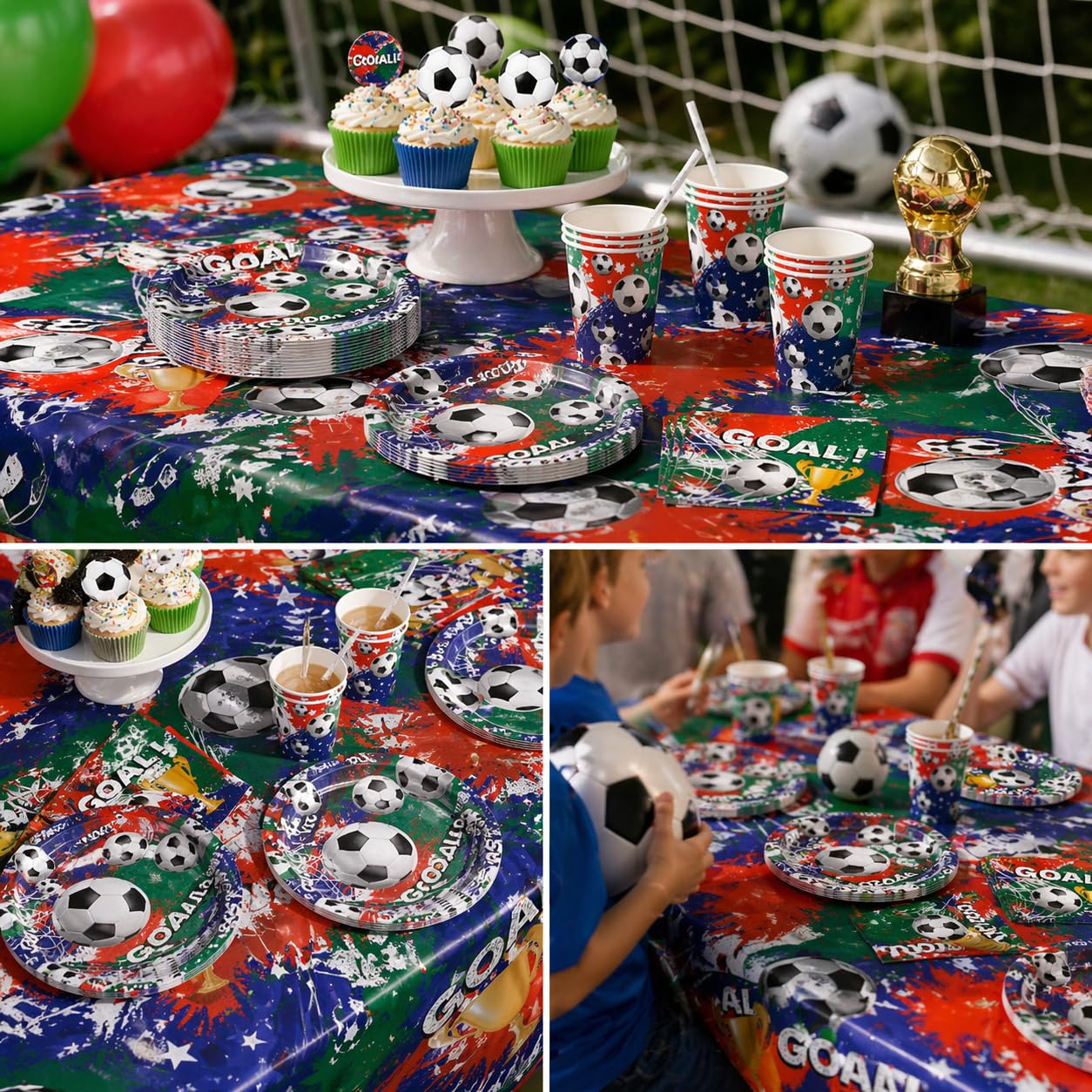 Vajilla fútbol Copa 2026 53 piezas para 16 personas con mantel | Set completo de mesa con platos vasos servilletas y mantel para días de partido eventos deportivos y fiestas