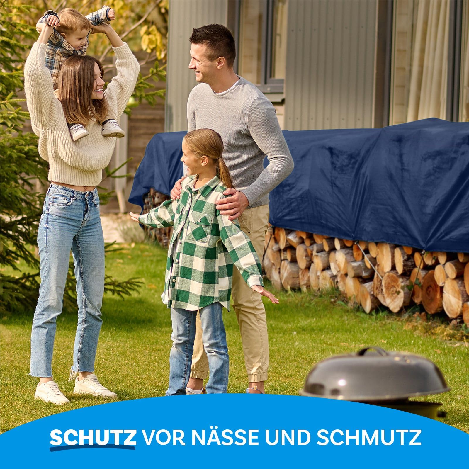 KARAT Bâche 140 g/m² imperméable 8 x 14 m Bleu Bâche multi-usages pour protection contre les intempéries – Idéal pour le jardin – Résistante aux UV, revêtue des deux côtés, imperméable et lavable