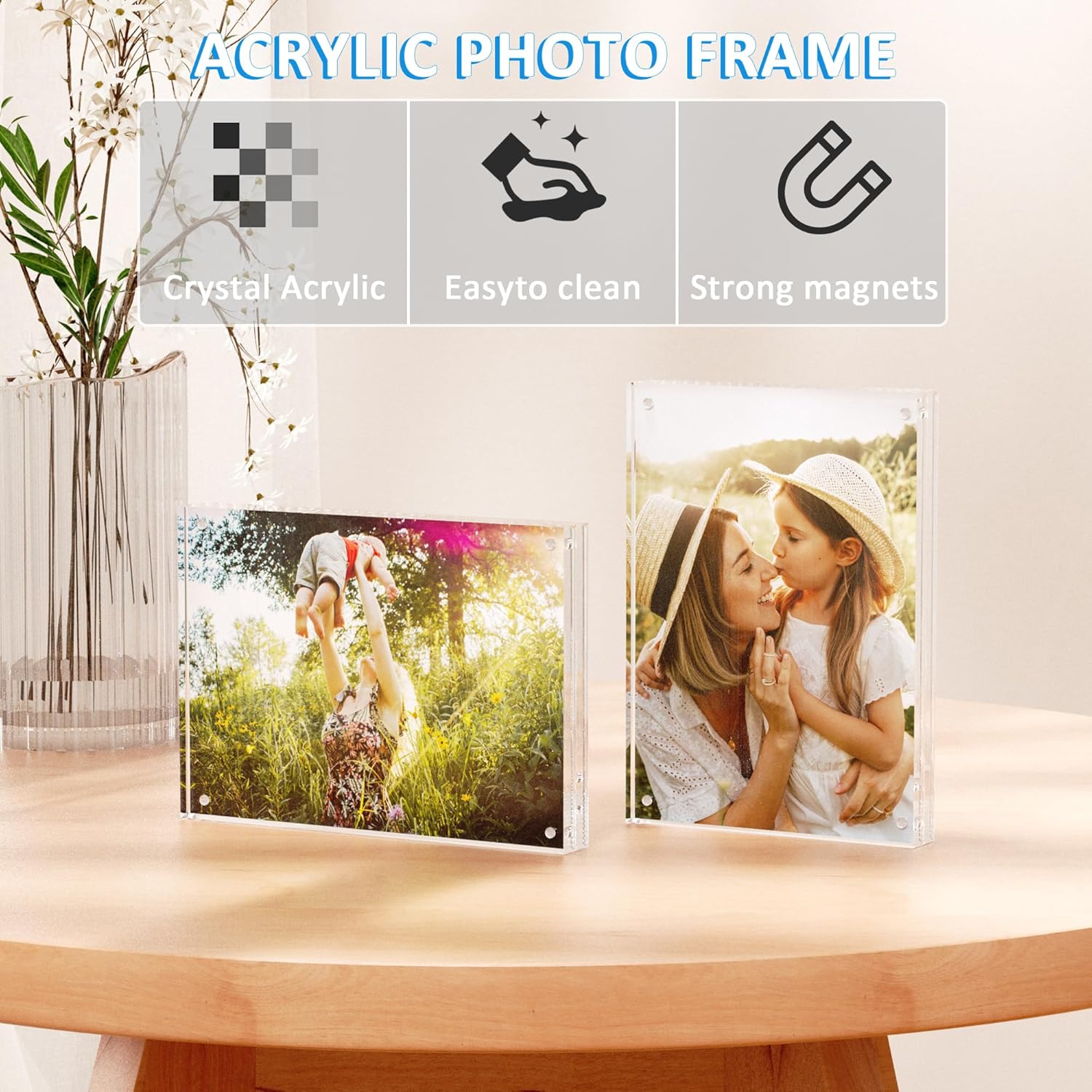 5x7 Acrylic Frame 2 Pack Freestanding Tabletop for Display Picture,Photogrape,Certificate,Artwork in Office or Home Room