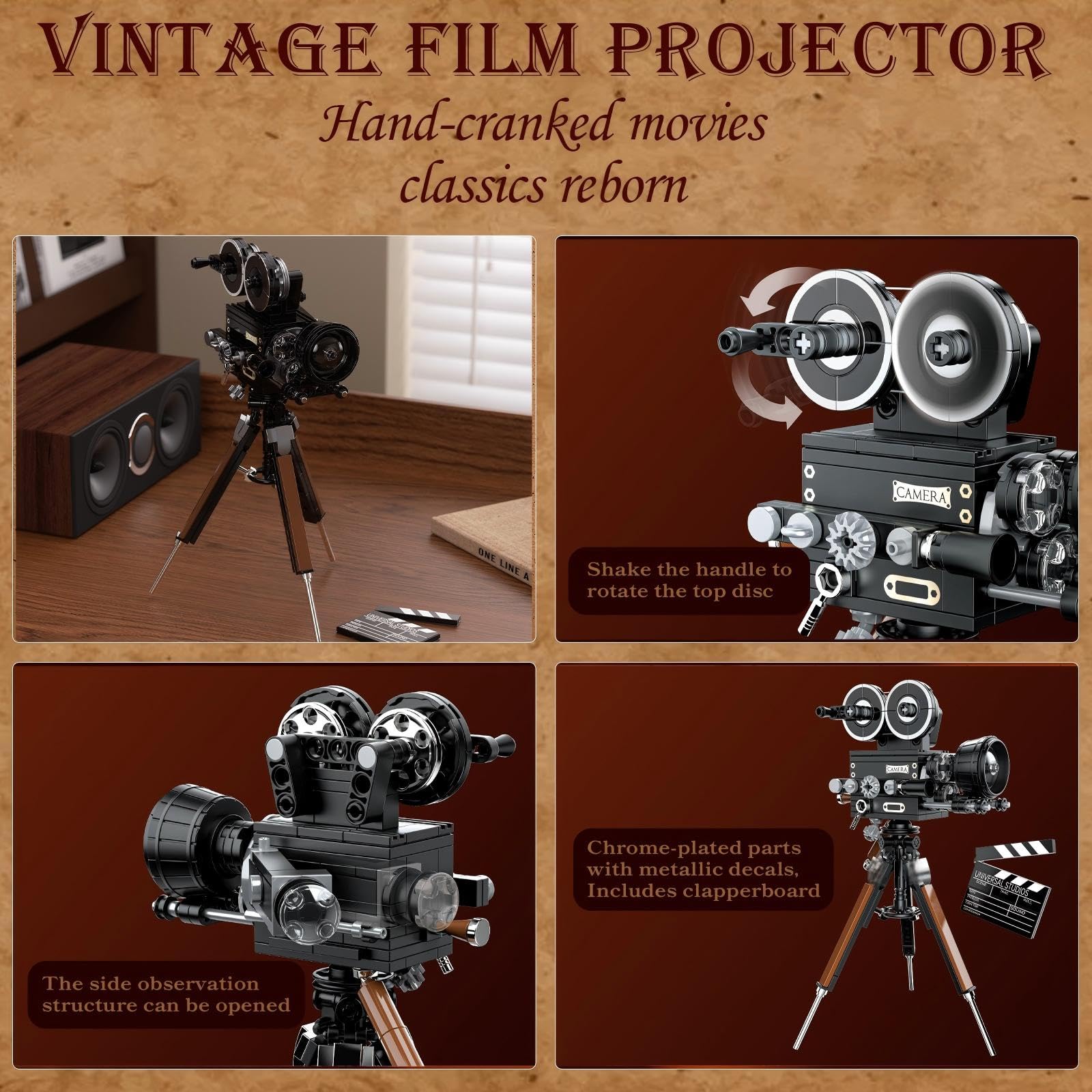 MEIEST Adult Retro Trinkets Building Blocks Set,Cute Vintage Collection Particle Construction Building Bricks,Creative Gift Home Office Decor (Vintage Film Projector) - Image 4