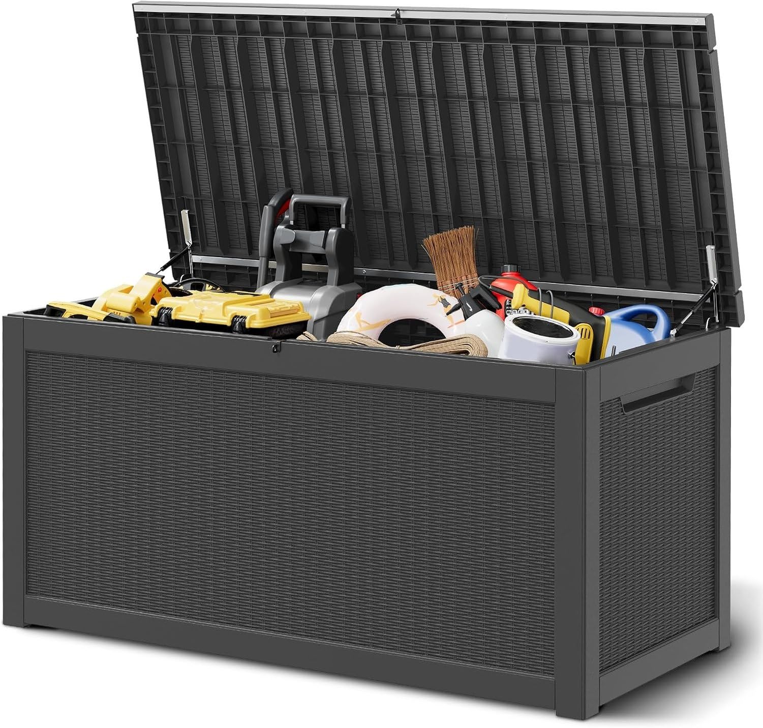 Baulera Exterior Impermeable 130L para Almacenaje Terraza, Ratán Negro