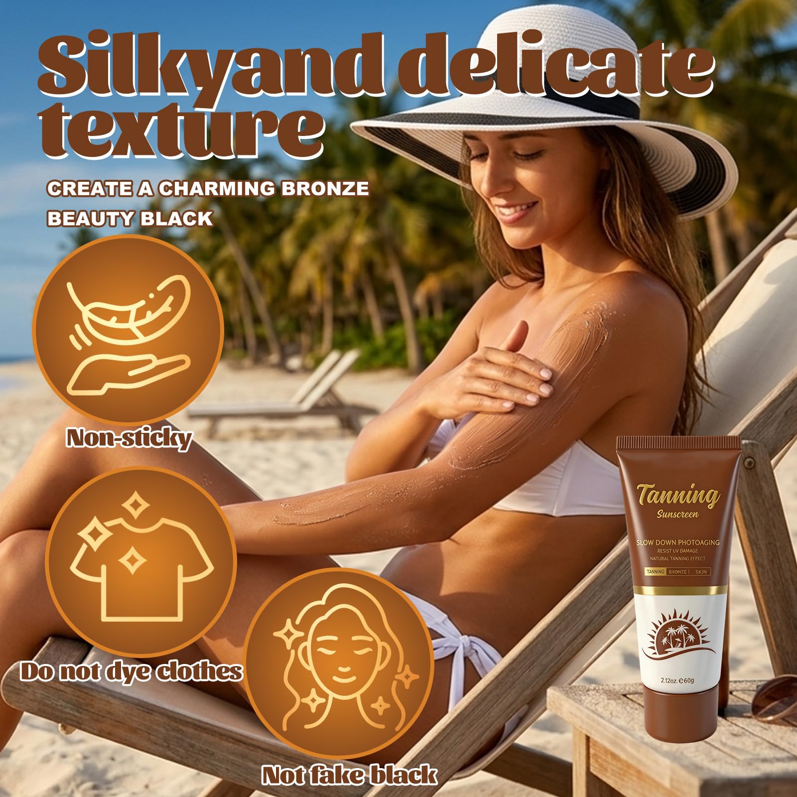 60g Potenciador del Bronceado, Crema de Bronceado Rápido, Loción Bronceadora Rápida, facilita un bronceado homogéneo en cuerpo y rostro, textura ligera de rápida absorción