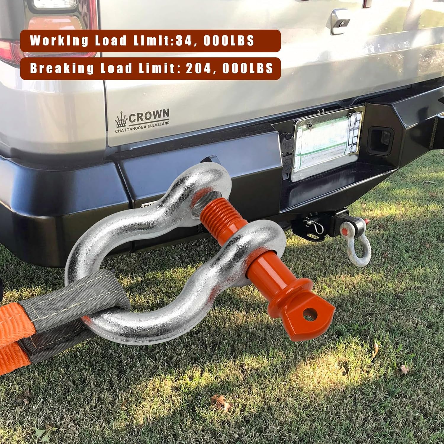 Leero 1-1/2" D Ring Shackles, 17 tons (37,478 lbs) Working Load Limit, Clevis Shackle with 1-5/8" Alloy Screw Pin, Heavy Duty Shackles for Towing, Terrain Vehicle, Jeep, Trailer, Orange (1 Pack)