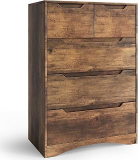 5 Drawer Dresser Chest of Drawers for Bedroom Modern Storage Furniture for Bedroom, Office, Living Room and Hallway, 72 x 41 x 94 (Light Brown)