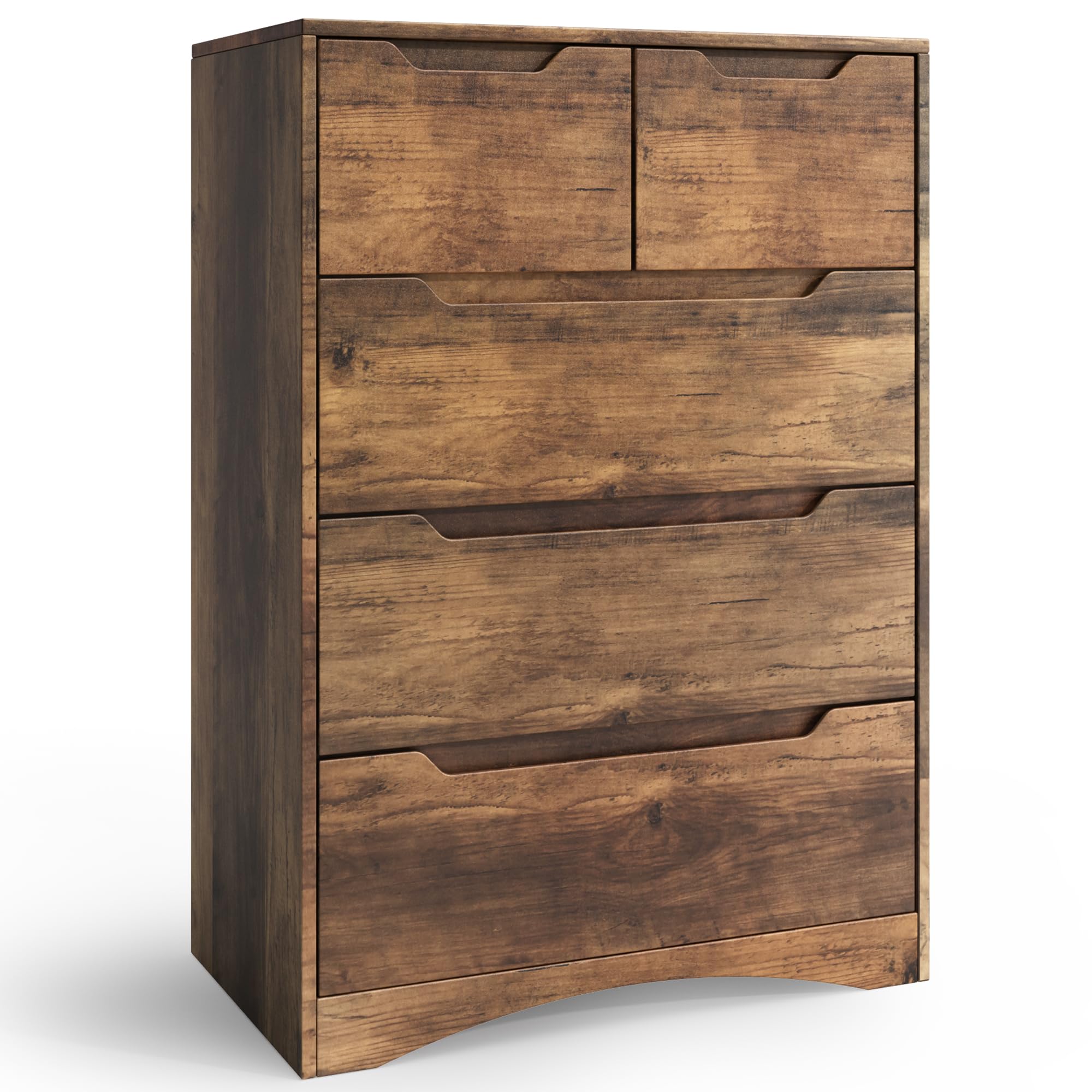 Komoda z 5 szufladami, komoda do sypialni, nowoczesna szafka do przechowywania do sypialni, biura, salonu i przedpokoju, 72 x 41 x 94 cm (Jasny Brąz)