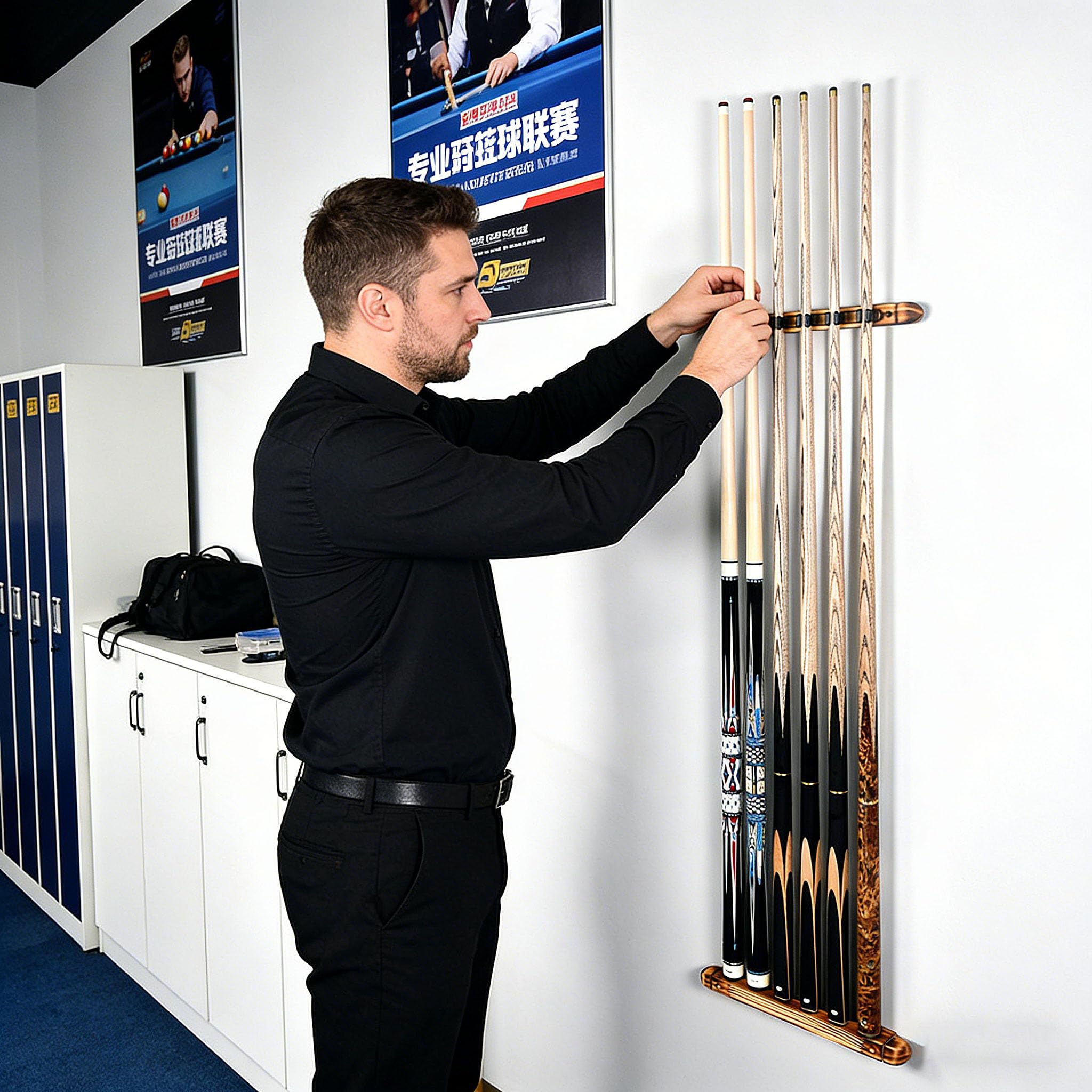 6 Pool Queue Halter Wand montiert Pool Queue Rack Holz Farbe Pool Queue Stand, Wand montiert Billard Stick Halter, Clip Zubehör für Snooker Spiele Billard Clubs Bars Billard Spieler