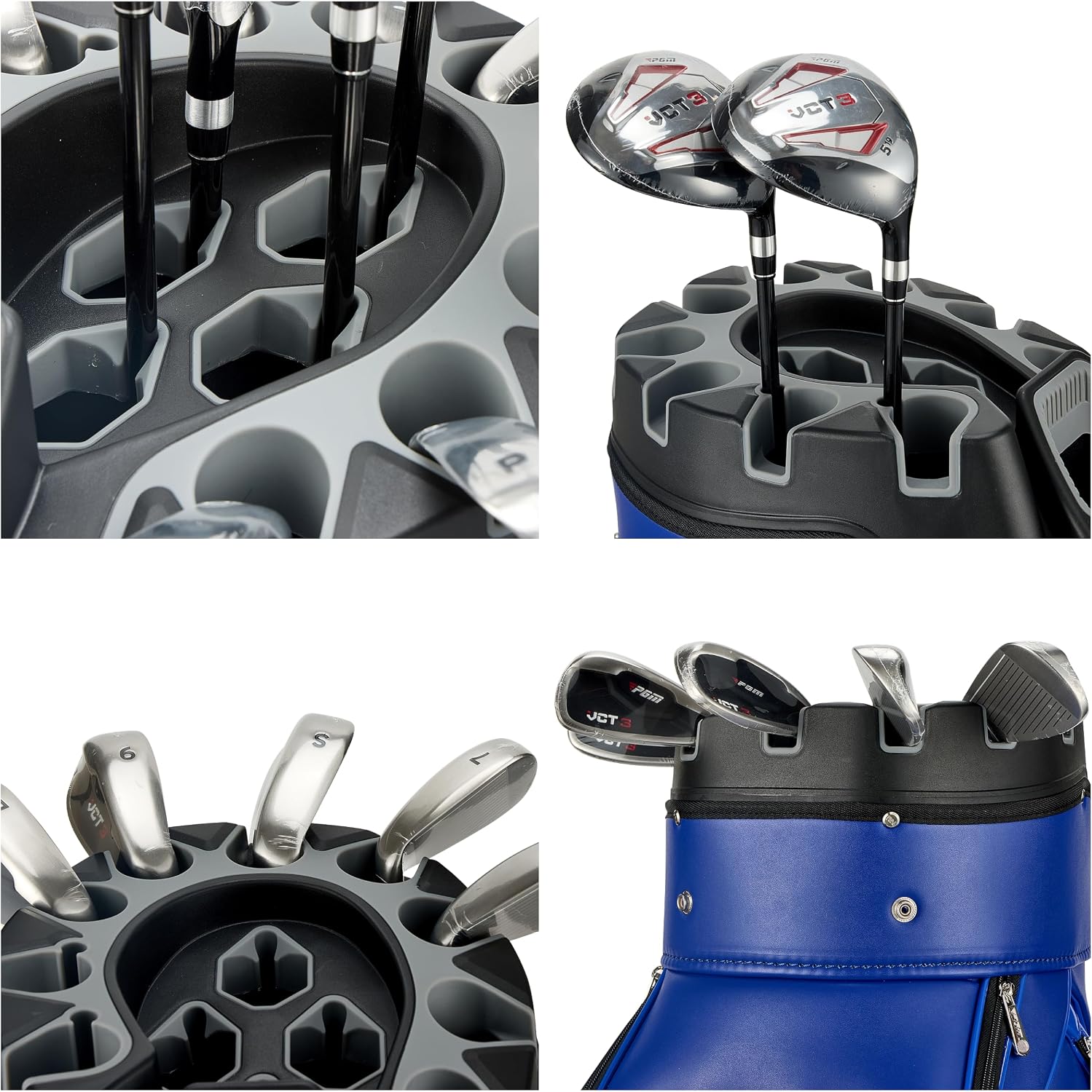 PGM Golf Cart Bag with 14 Way Organizer Divider Top, Premium Cart Bag with Handles and Rain Cover for Men/Black PU Leather