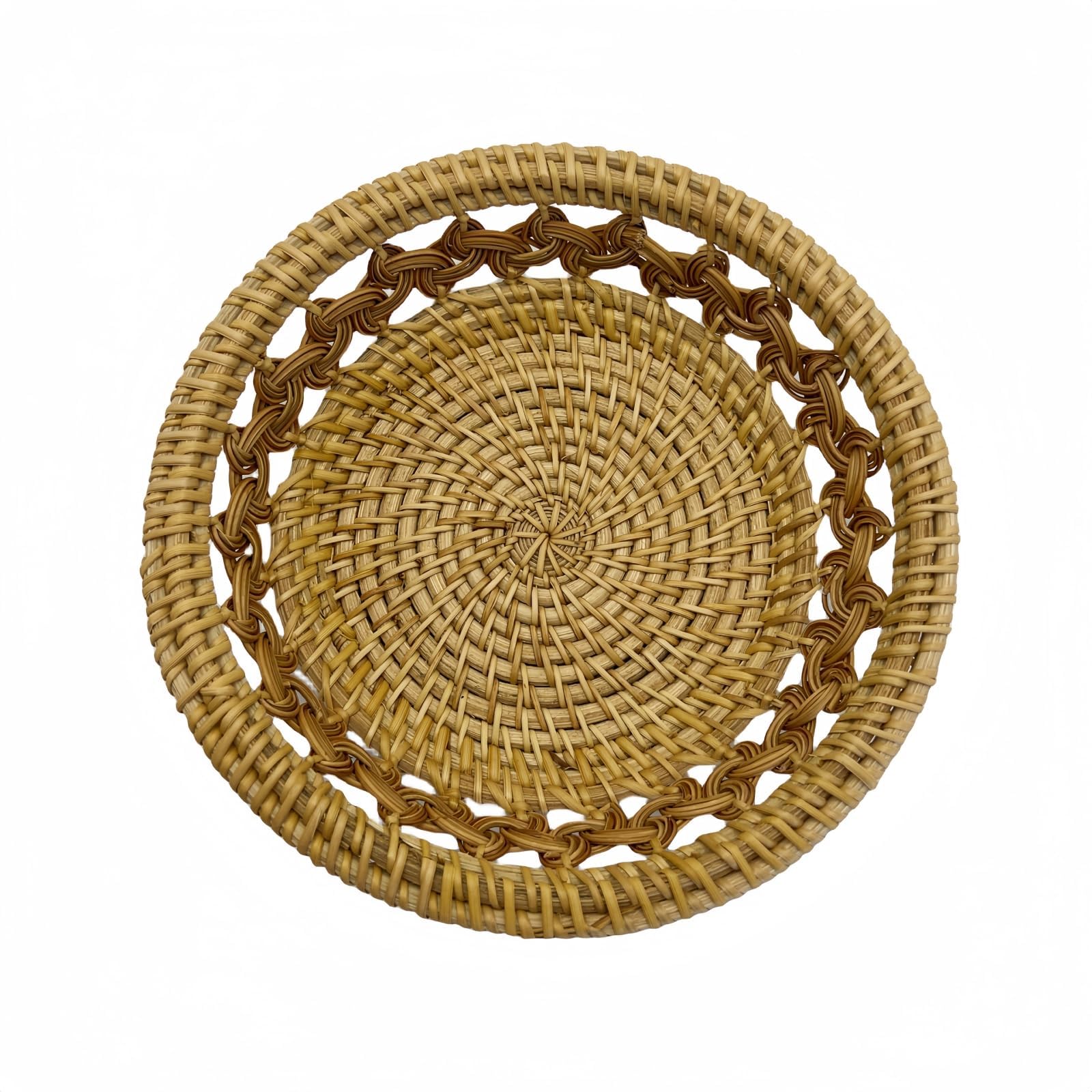 Azonee Rattan Bread Basket, Handmade Round Fruit Basket, 8.3 Inch Hand-woven Bread Basket, Wicker Food Storage Bowl, Natural Woven Rattan Serving Basket, Boho Home Décor Basket