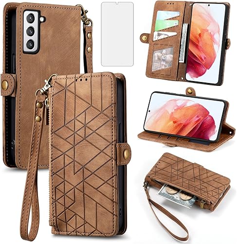 Asuwish Funda de teléfono para Samsung Galaxy S21 5G de 6.2 pulgadas con protector de pantalla de vidrio templado y correa para la muñeca de cuero disponible en Yaxa Mexico