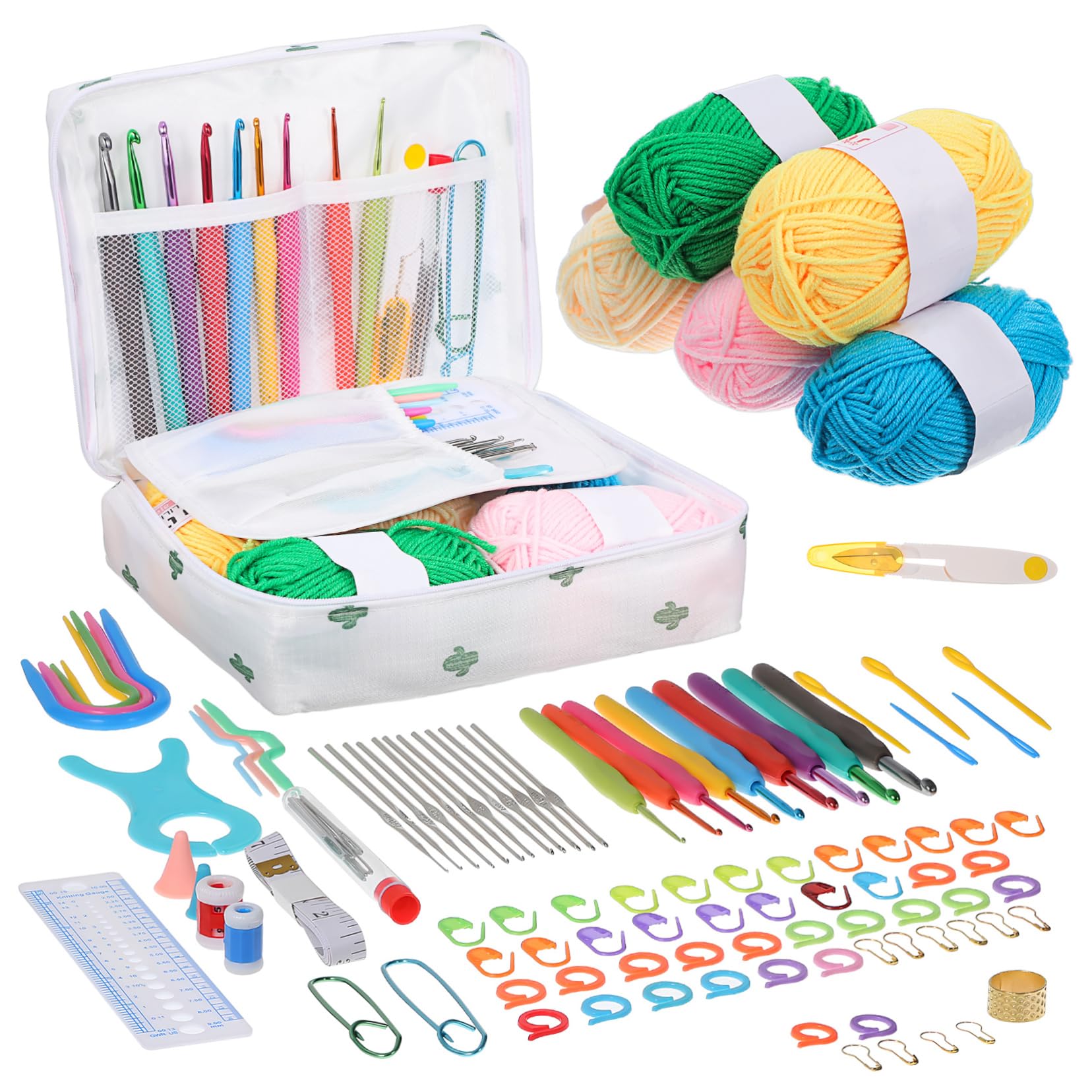 Kit de Crochet para Principiantes Adultos, 1 Juego de Herramientas | Bolsa de Transporte, Hilo y Accesorios de Plástico, Medición Incluida, para Manualidades Portátiles