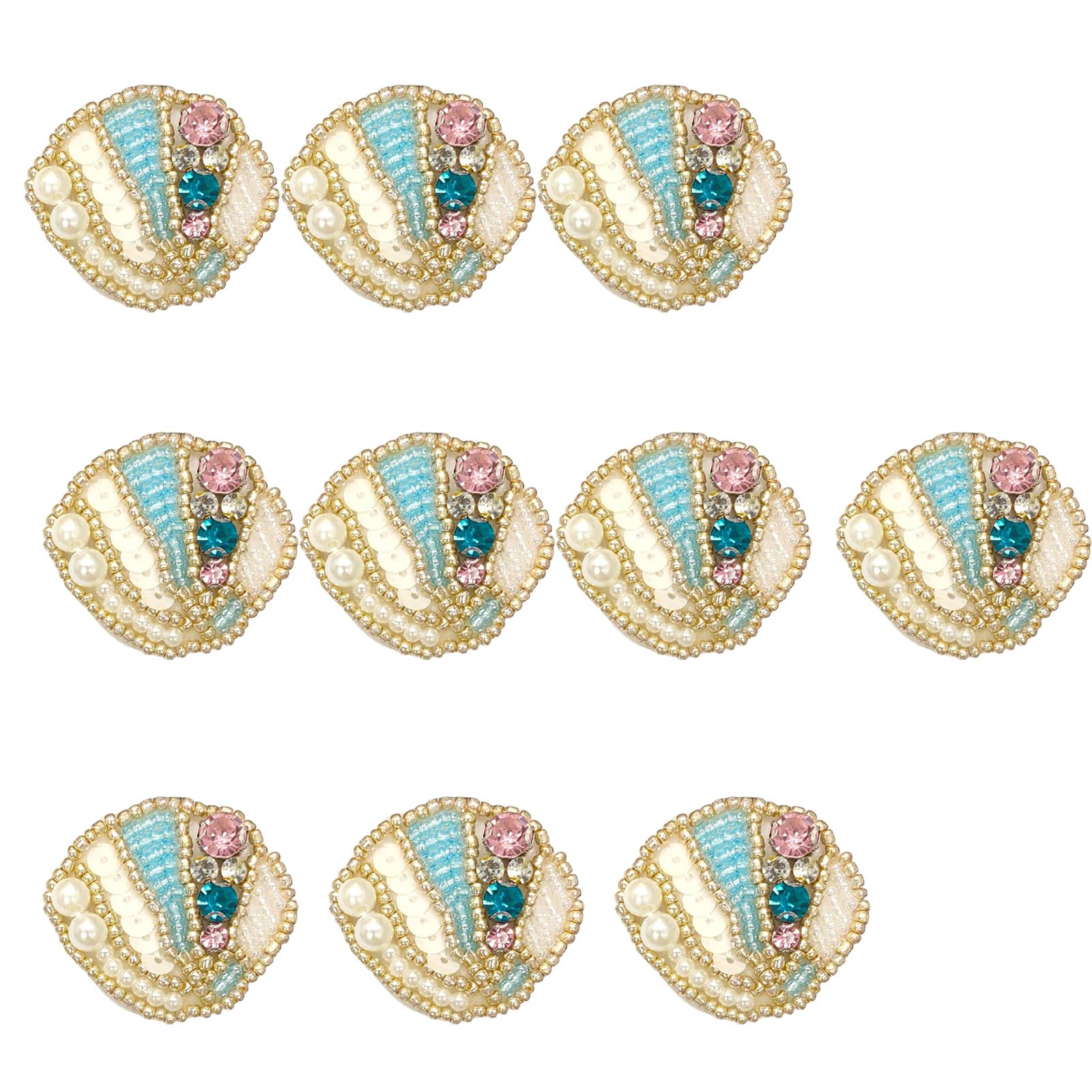 Luofeng Women's Shell 10Pcs Ocean Themed Sew On Patches Applique Artifical Pearls Rhinestones Beaded Sew On Patches For Clothing Jackets