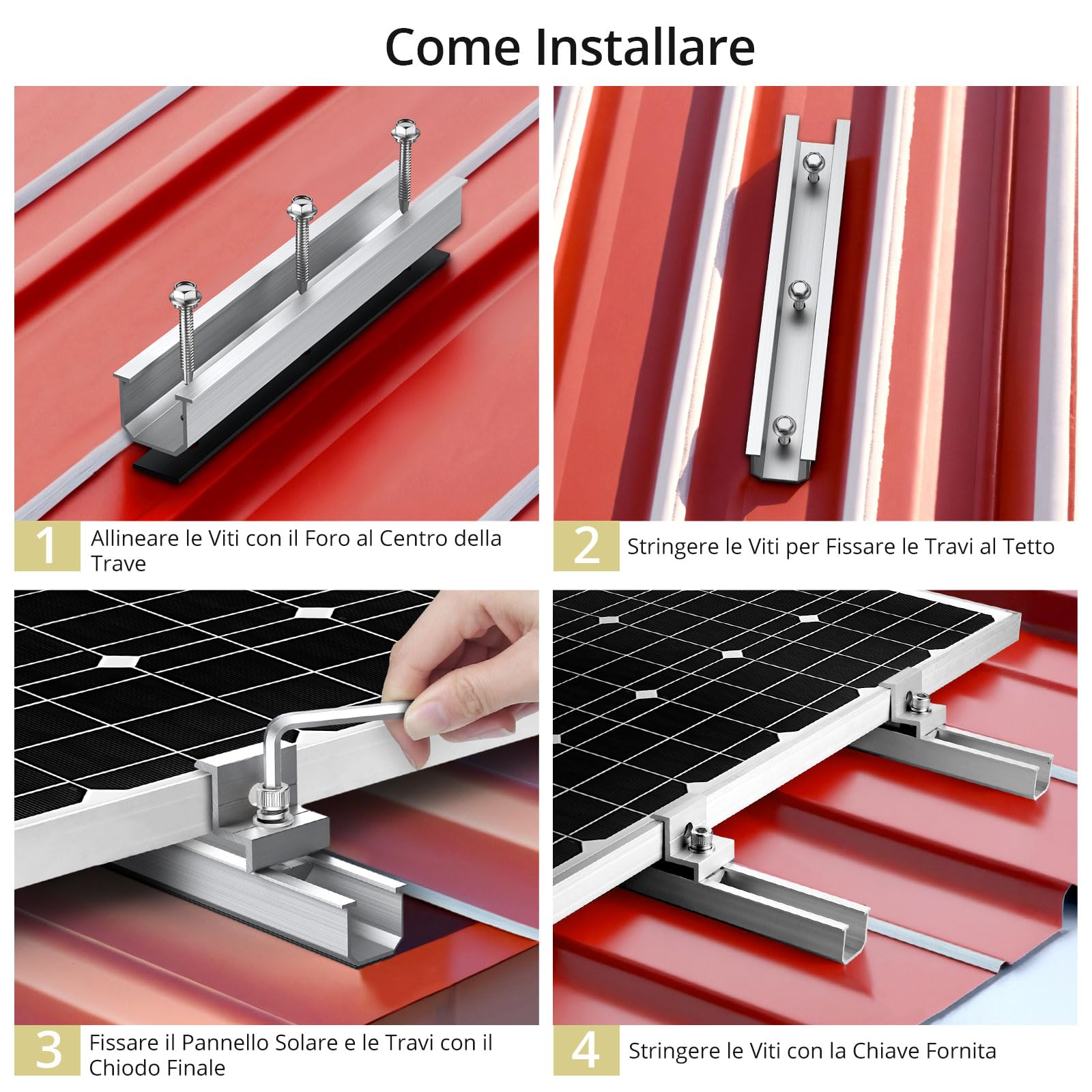 Nuasol Supporto per pannello solare regolabile 1180 mm Set di 2 argento