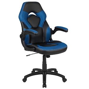 Flash Furniture X10 High-Back LeatherSoft Racing Style Gaming Chair with Flip-Up Arms Ergonomic Padded Swivel Computer Chair Blue