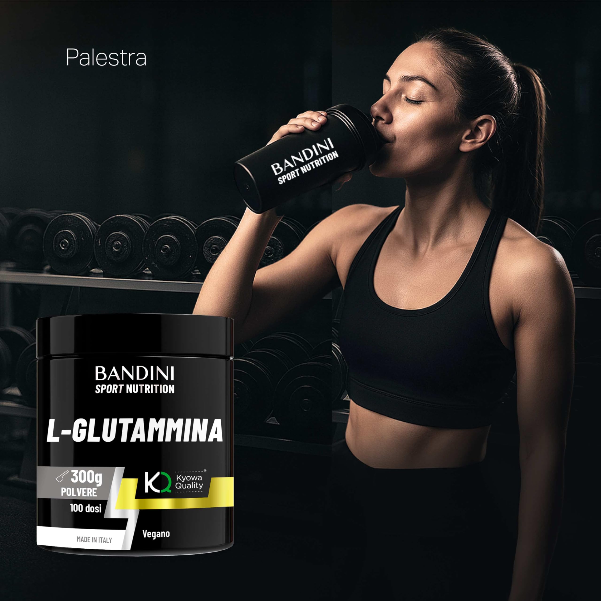 Bandini® L-Glutammina Kyowa® Quality Pura in Polvere - Aminoacido utile per Esercizi Fisici ad Alta Intensità - Rinforza la Massa Muscolare - Glutammina POWDER 100% Vegan - Confezione da 300g