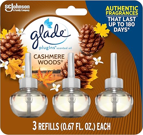 Glade PlugIns recargas para ambientador, aceites esenciales y perfumados para el hogar y el baño, Cashmere Woods, 2.01onzas líquidas, 3unidades