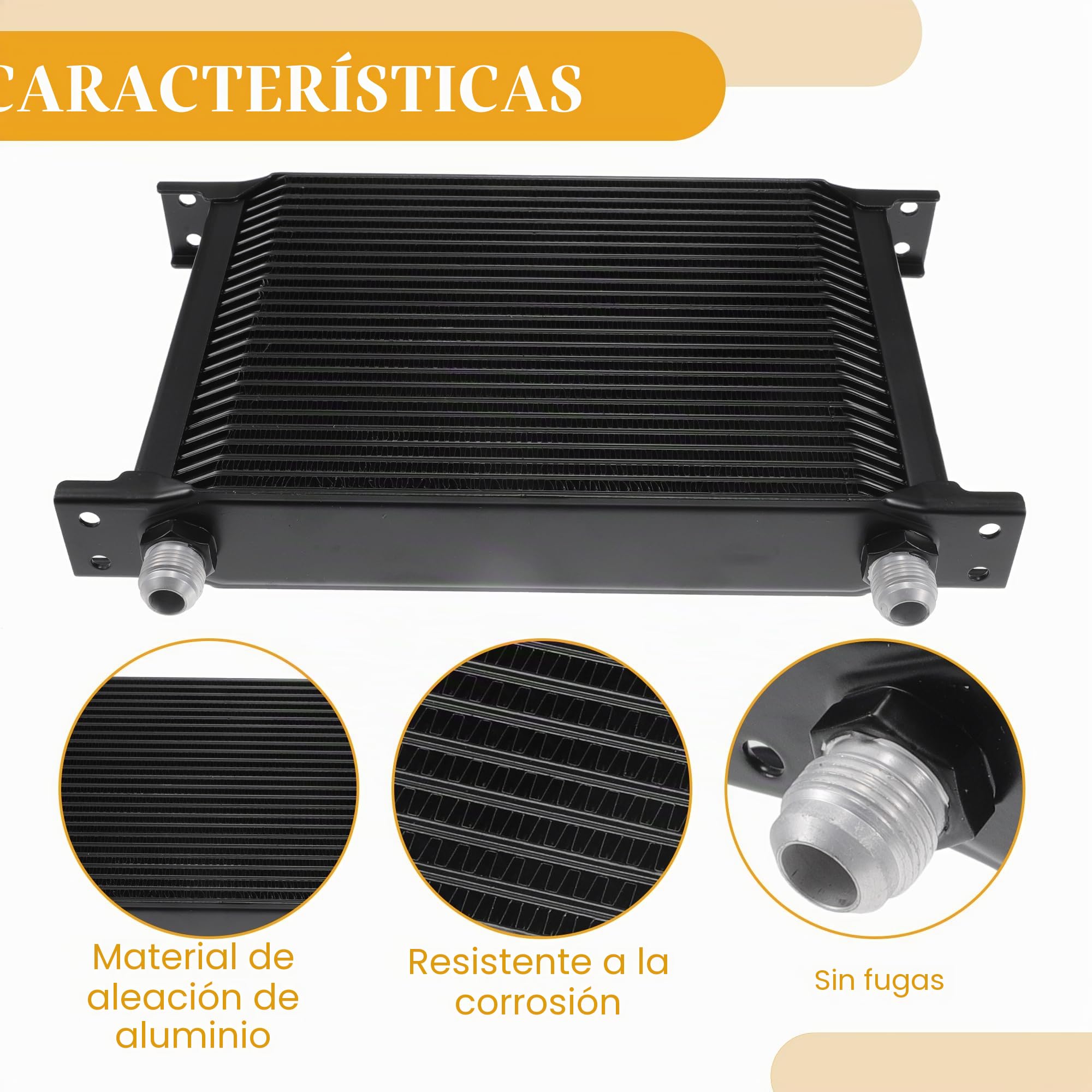Enfriador De Aceite De Transmisión Negro 1Pc Universal Aluminio | Universal, Aleación De Aluminio, Negro, 33X18X5Cm, Adaptadores 6An/8An, Para Vehículos Recreativos, Camiones, Furgonetas