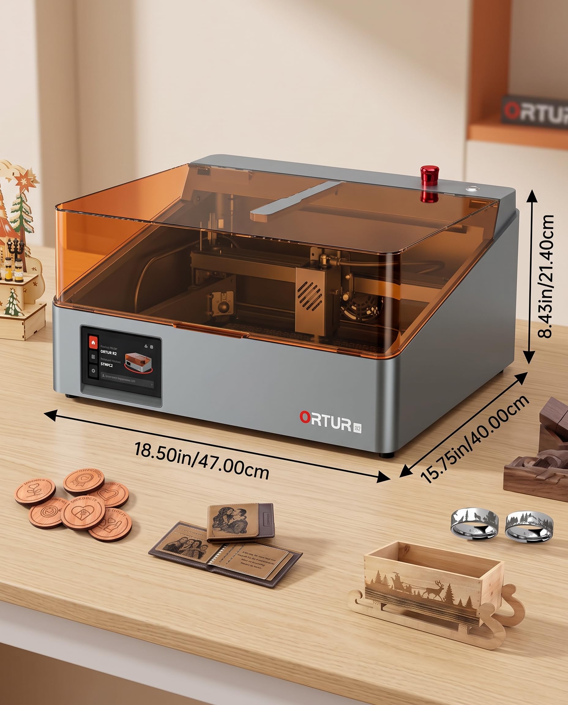 ORTUR R2 - Grabador láser de 10 W, máquina de grabado y corte láser cerrada, cámara inteligente, pantalla táctil, grabado fuera de línea a través de la aplicación, para madera, metal, acrílico, cuero