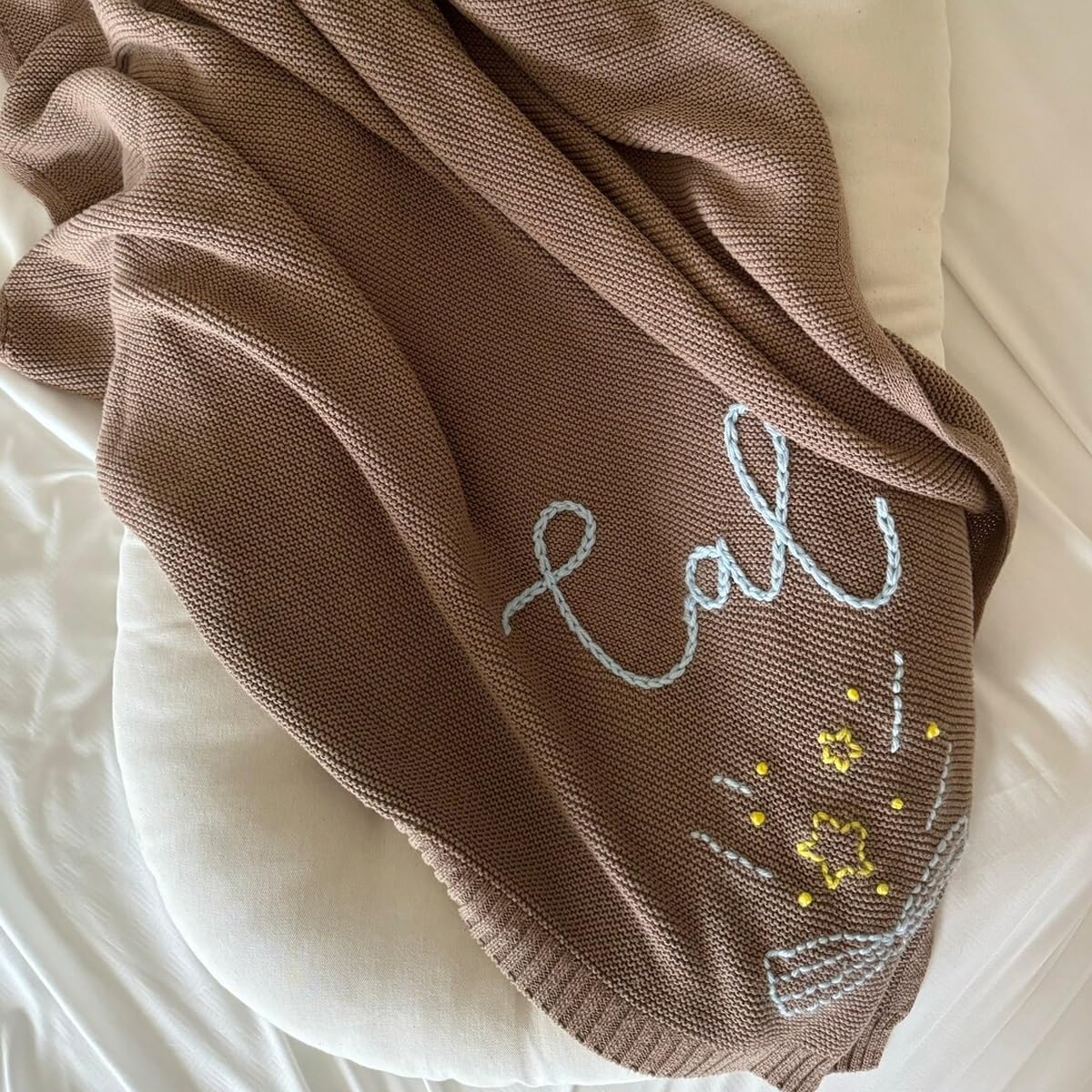 Herstl Camel Color Personalized Embroidered Baby Blanket, Soft Cotton Knitted Stroller Blanket With Name, Breathable Newborn Receiving Blanket, (Camel Color)