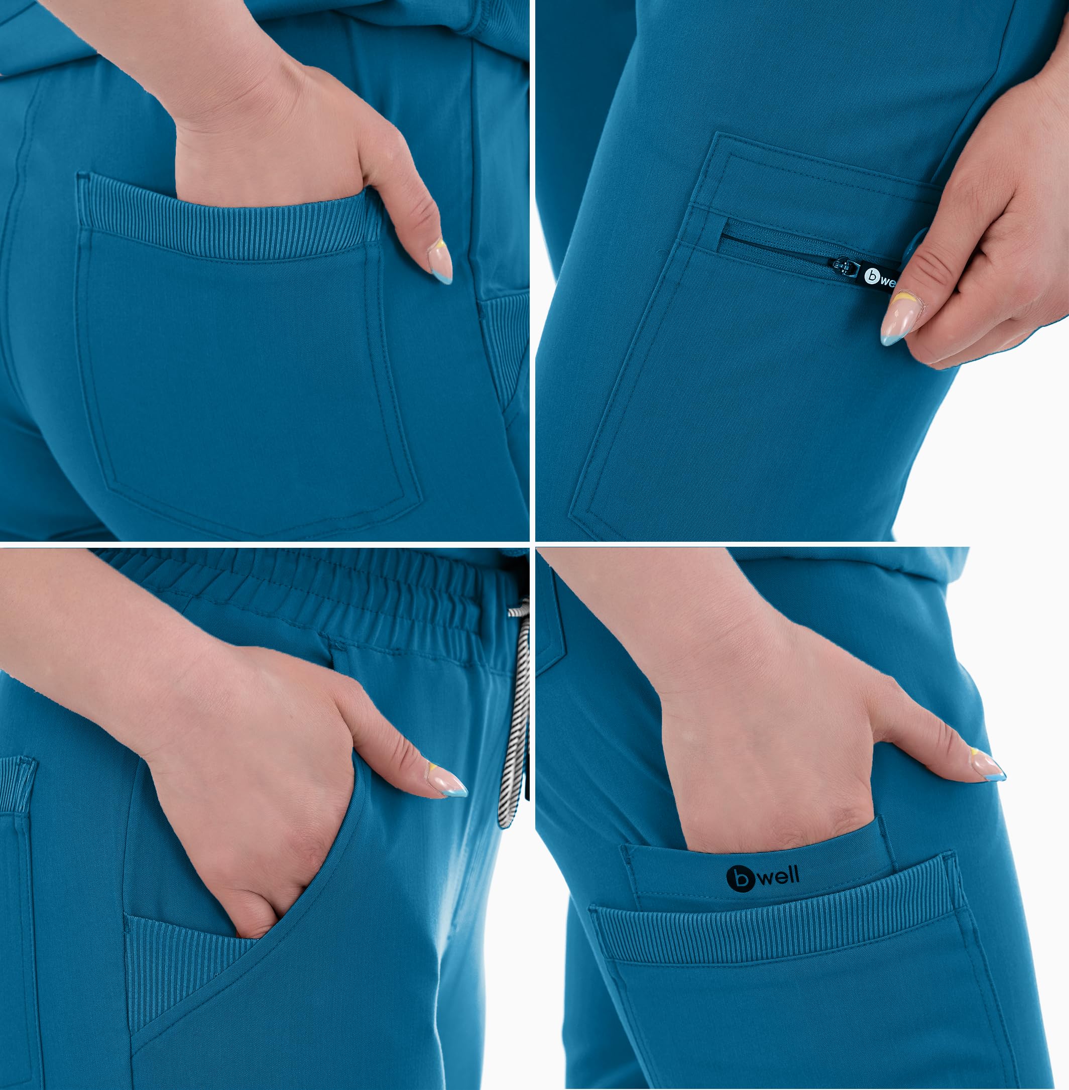 B-well Ricci Pantaloni Infermiere Donna Pantaloni Sanitari Donna Elastici Pantaloni Medici Donna Spandex con Elastico in Vita e 7 Tasche