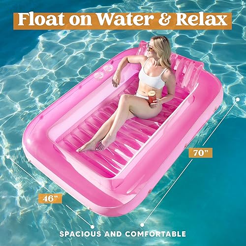 Miniatura 2 de Sloosh Flotador inflable de bronceado para piscina, flotador de balsa de 70 x 46 pulgadas, piscina de bronceado con almohada, tumbona personal para