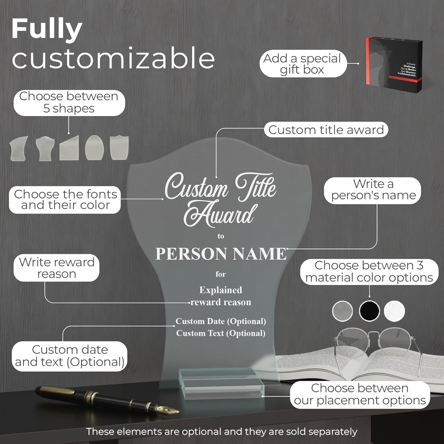 EGD Personalized Acrylic Trophy Award for Activities I Custom Trophy Plaque I Customizable Awards and Trophies I Customize Your Employee Appreciation Gifts (Award No Logo) - Image 2