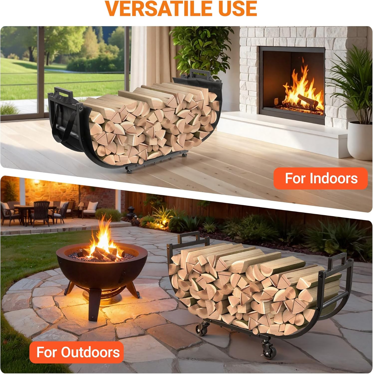 YQBRAO Firewood Rack Outdoor Heavy Duty, 32 Inch Log Rack for Outside Inside, Rustproof Wood Storage Holder with High-Capacity, Sturdy Firewood Stand for Patio, Backyard, Fireplace & Tool Organization