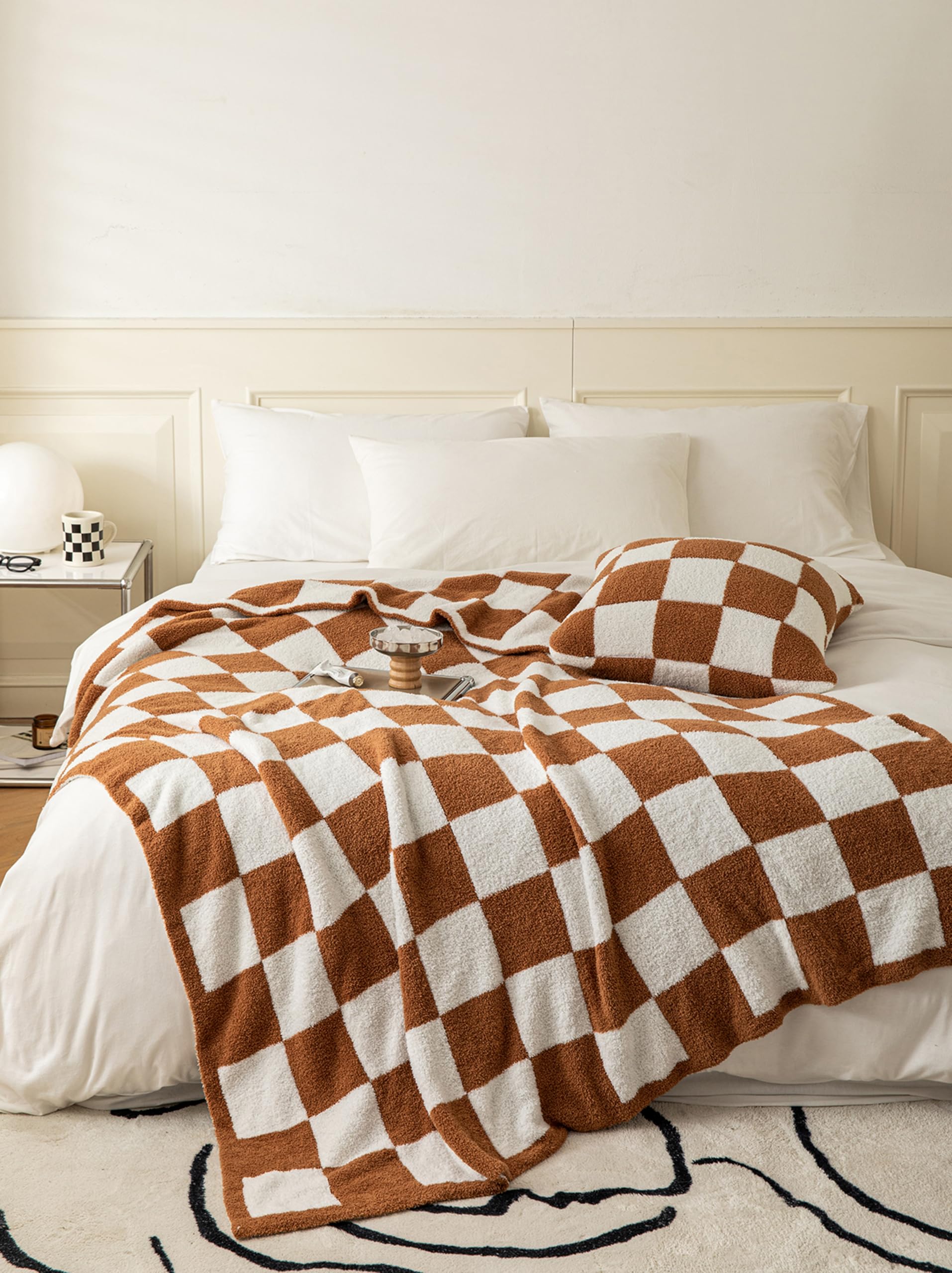 CozeCube Coperta A Scacchi Rosa - Morbida Pile Reversibile 150x152 Cm Per Divano E Letto, Decorazione Accogliente - 5