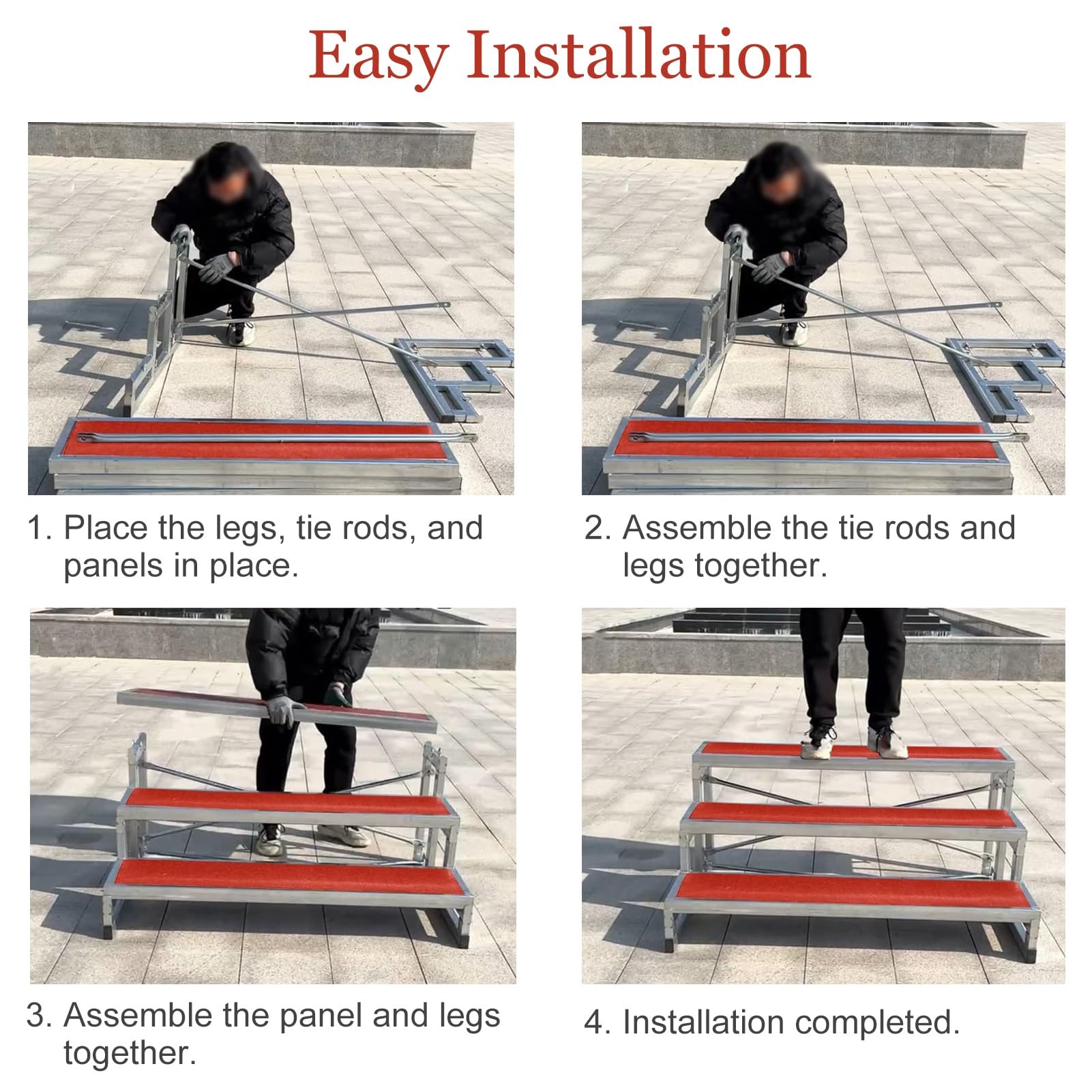 Plataforma escénica, tarima Coral con Alfombra roja, Atril de Coro de 3 Niveles, Patas de Acero galvanizado, Plataforma para Cantar en aulas e Iglesias, 50,4" de Largo, Rendimiento Duradero