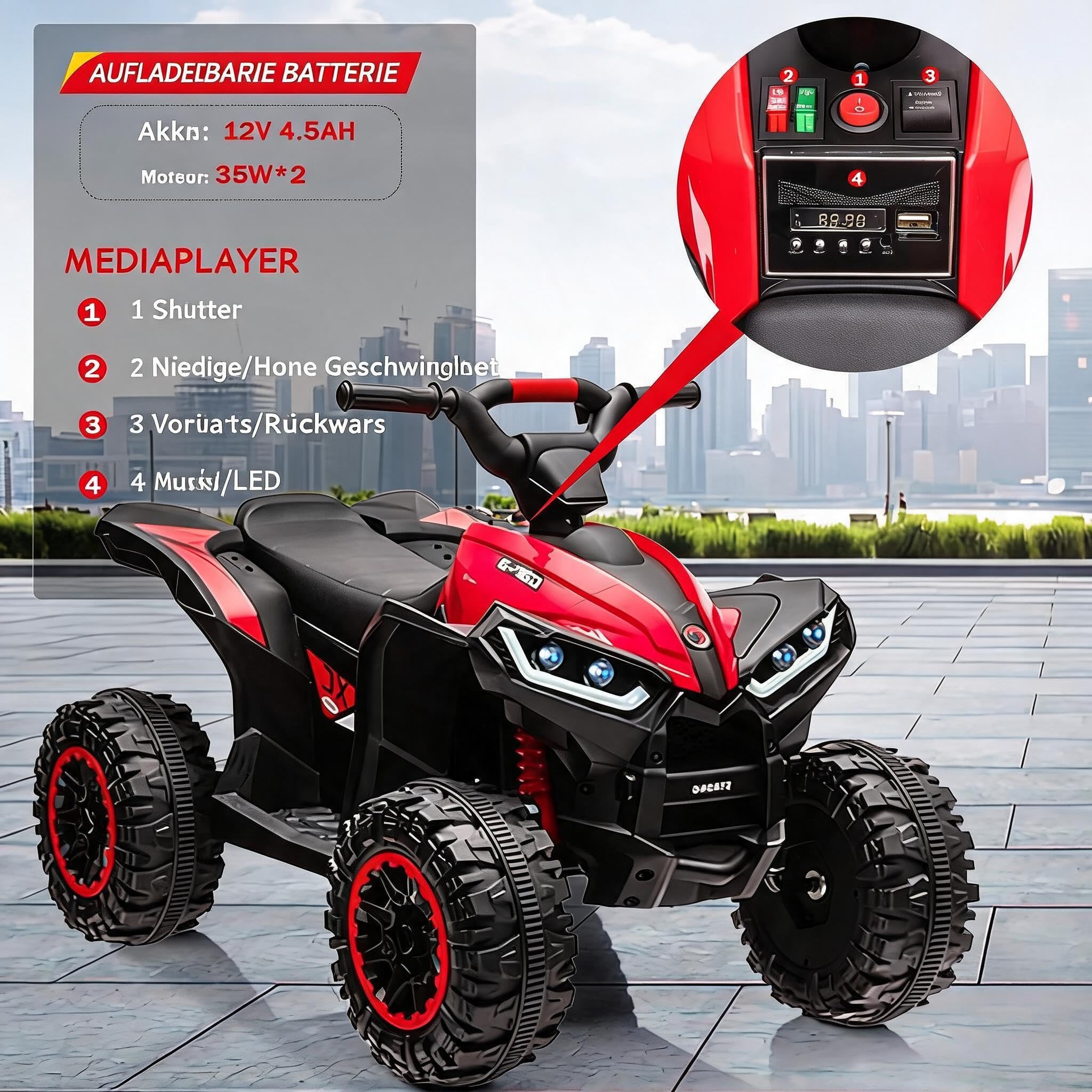 IDEALHOUSE Quad elettrico per bambini, 12 V, veicolo per bambini a partire