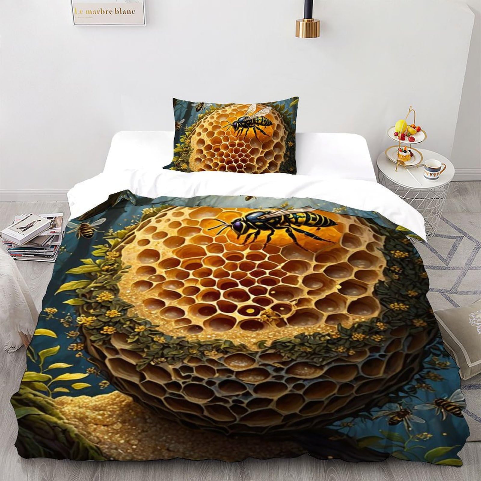Housse de couette single abeille de dessin animé en microfibre 135x200cm pour enfant