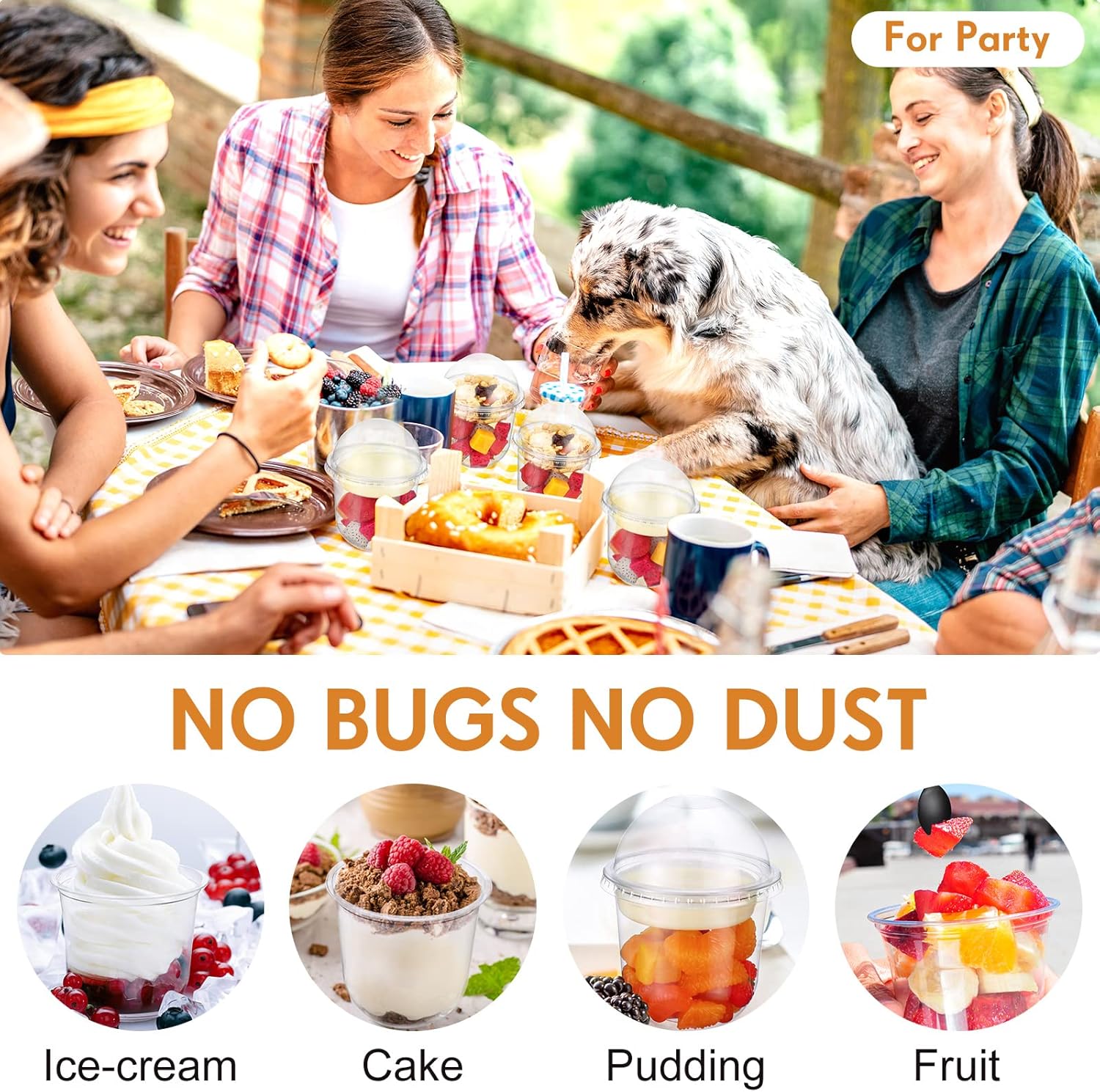 100 Pack 12 oz Clear Plastic Parfait Cups with Dome Lids No Hole Disposable Party Dessert Cups with Lids Insert Spork Round Fruit Containers with Lid for Yogurt Fruit Cereal Ice Cream