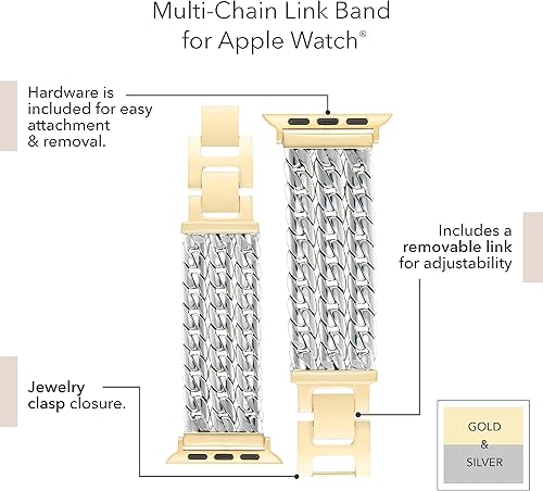 Miniatura 5 de Anne Klein Pulsera de cadena de moda para Apple Watch, segura, ajustable, repuesto de correa de Apple Watch, se adapta a la mayoría de muñecas