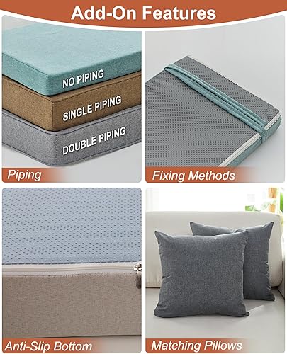 Miniatura 7 de Cojines de banco de tamaño personalizado, cojines de banco para muebles de interior con parte inferior antideslizante, tuboscorreas, cojín de banco