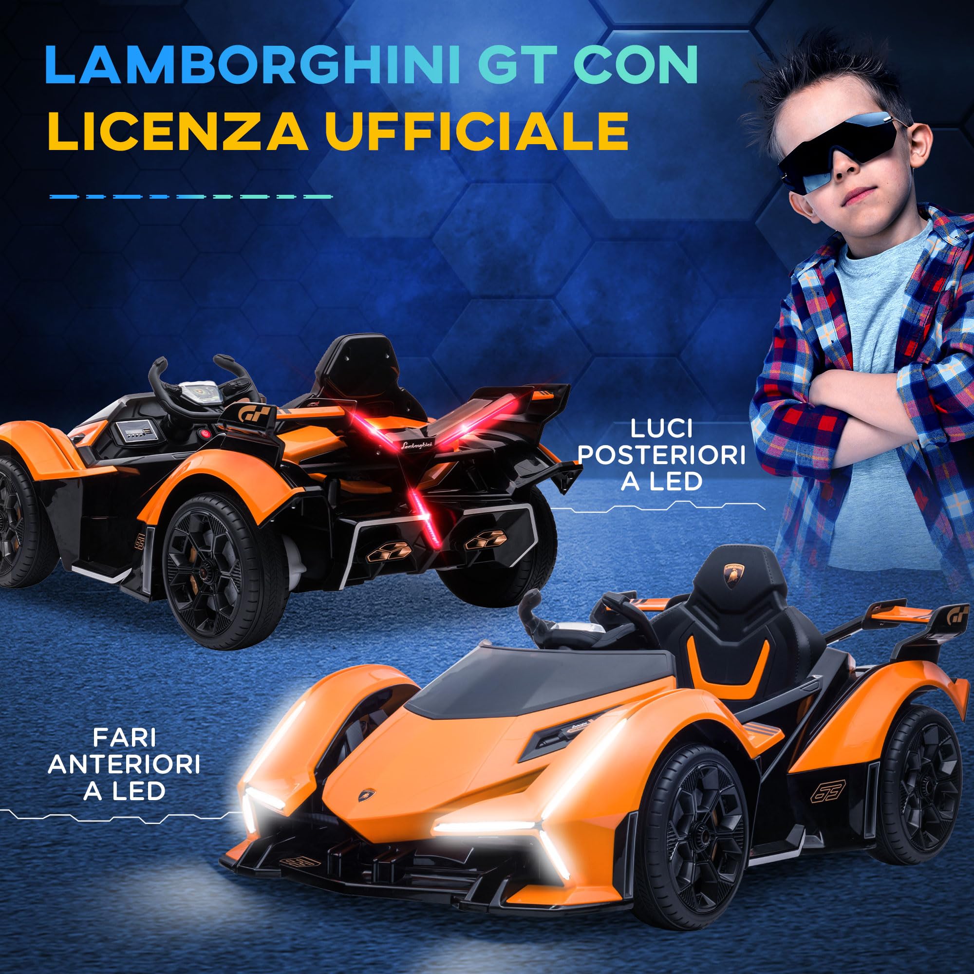 HOMCOM Macchina Elettrica per Bambini 12V con Telecomando Arancione