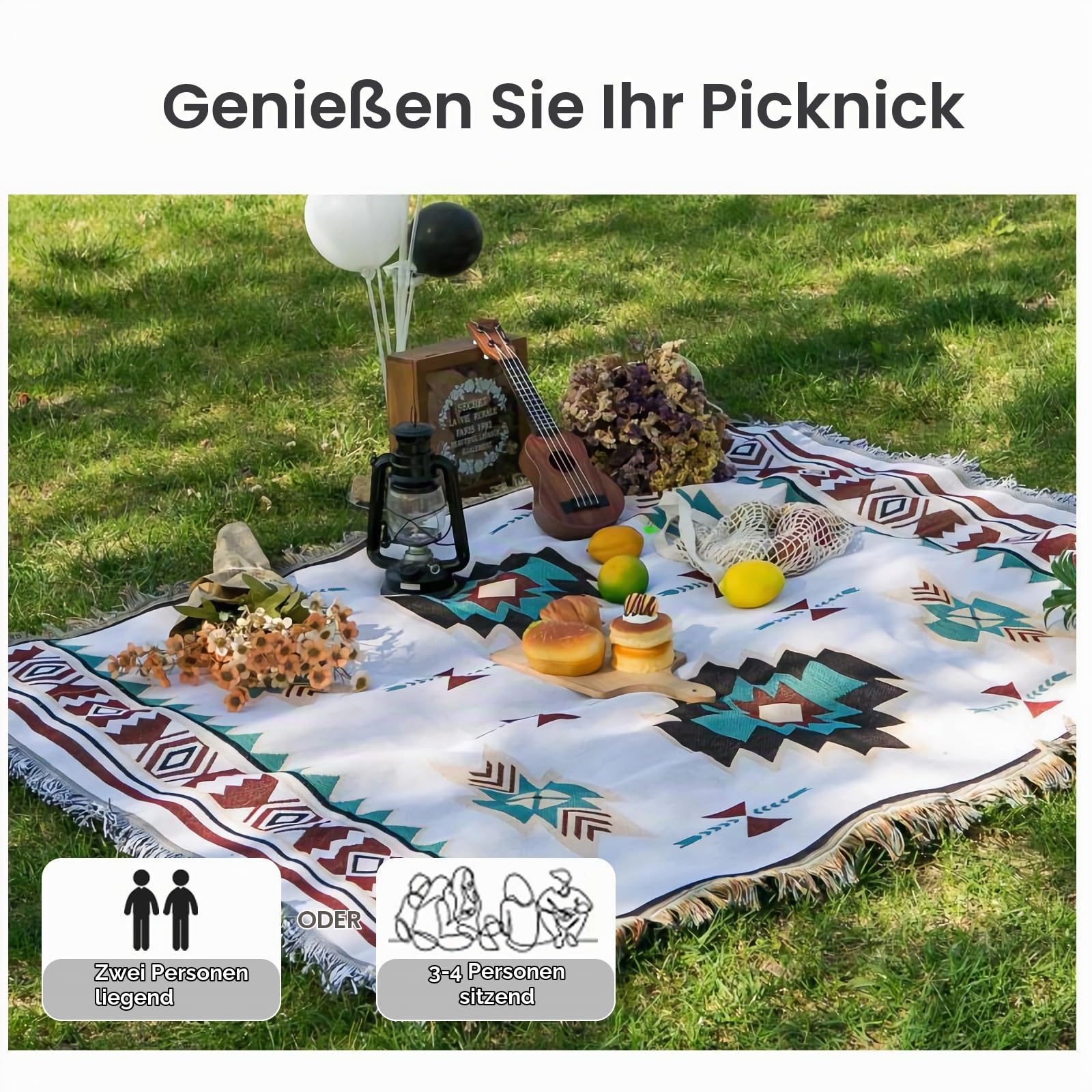 LumiSyne Baumwolle Gewebt Decke Überwurf Mit Quast Bohemian Ethno Stil Azteken Navajo Überwurfdecke Kuscheldecke Dekorative Decke Für Bett Couch Sessel Camping Wandteppich Tischdecke Teppich 160x130cm
