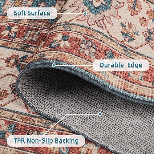 Miniatura 3 de Dripex Alfombras de área de 5 x 7, resistentes a las manchas, ligeras, lavables, antideslizantes para sala de estar, alfombra bohemia vintage