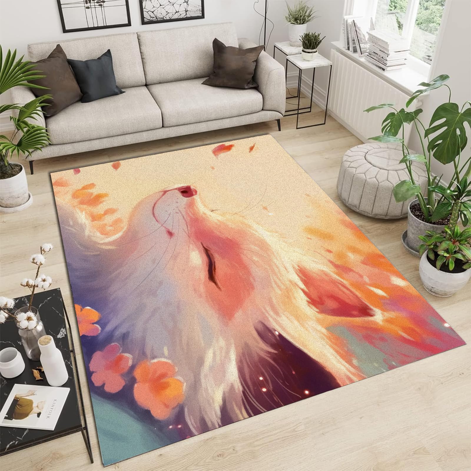 Tapis de salon artistique chat aquarelle 160x230cm doux