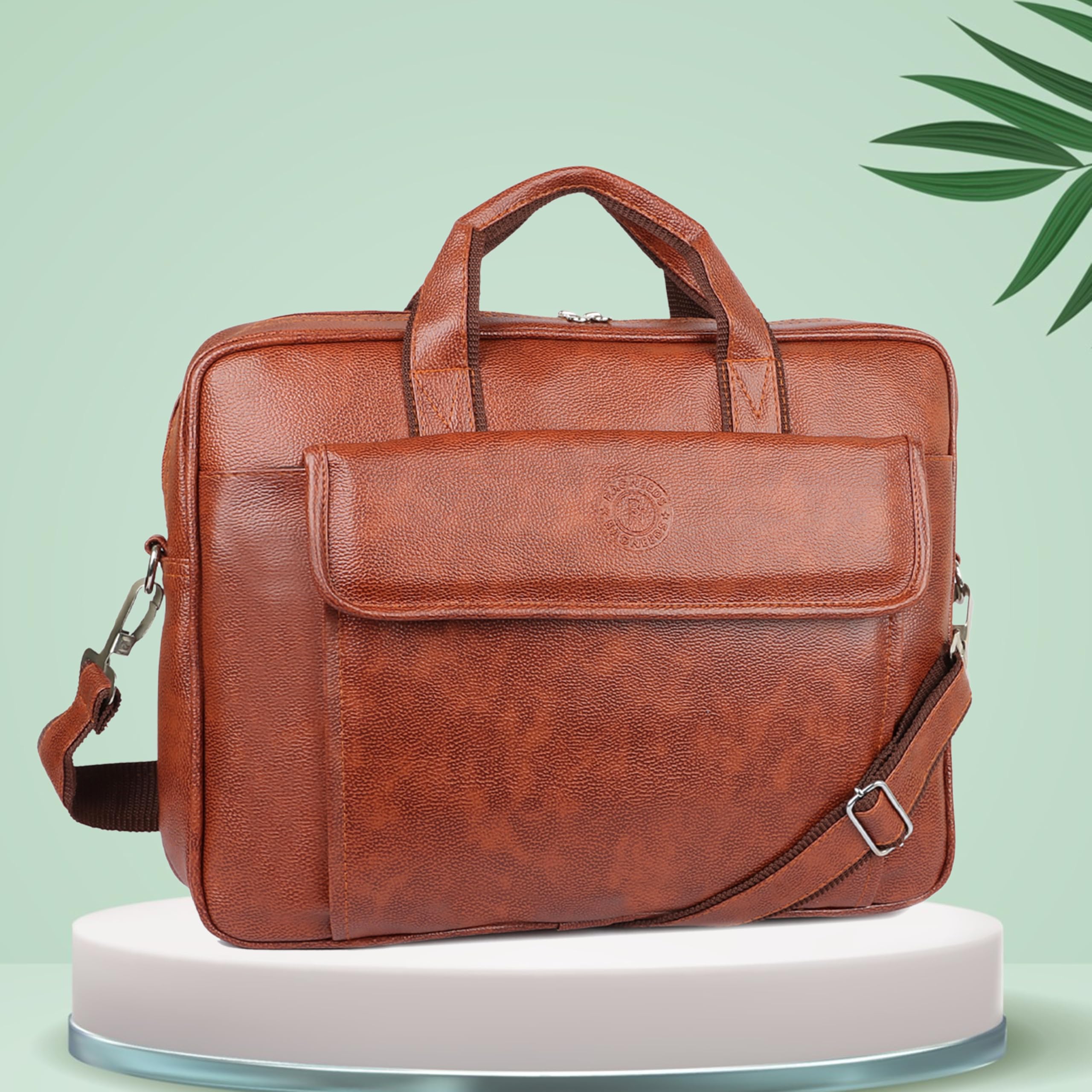 Bagneeds® Unisex Vegan Leather 16 Inch Laptop Messenger Bag | Padded Office Laptop Bag with Adjustable Shoulder Strap | Professional Travel Sling Bag (Tan)