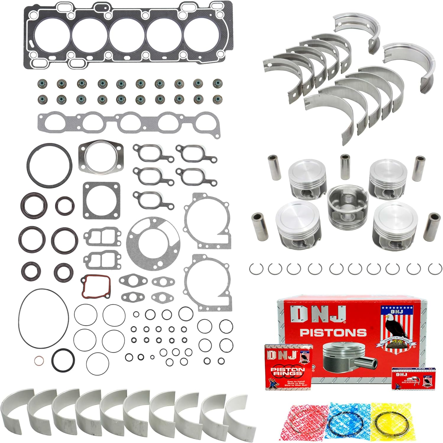 DNJ EK4264B Engine Rebuild Kit for 2003-2009 Volvo S60, S80, V70 2.5L L5 20V DOHC 2521cc
