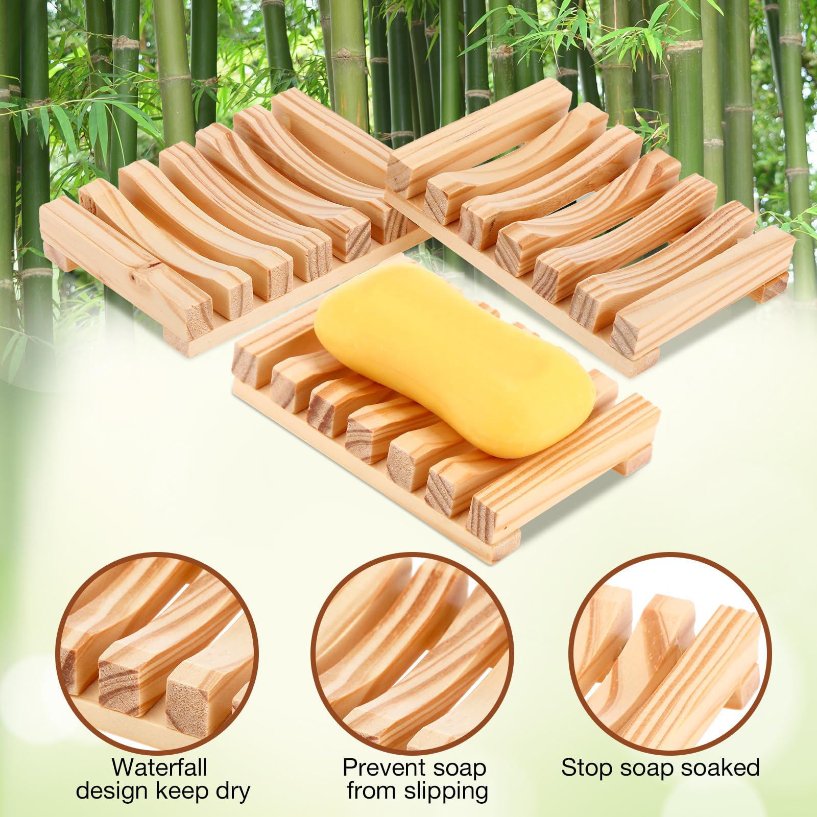 Skylety Jabonera de madera para ducha, jabonera de drenaje, bandeja de jabón para baño, cocina, viaje, esponja, champú, fregadero, 4.5 x 3.1 x 0.9 pulgadas (color madera, 30 piezas)