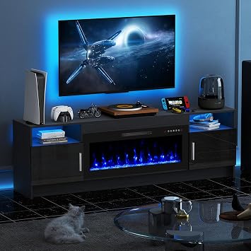 Quiniver 70" Electric Fireplace TV Stand With 36" Electric Fire Black