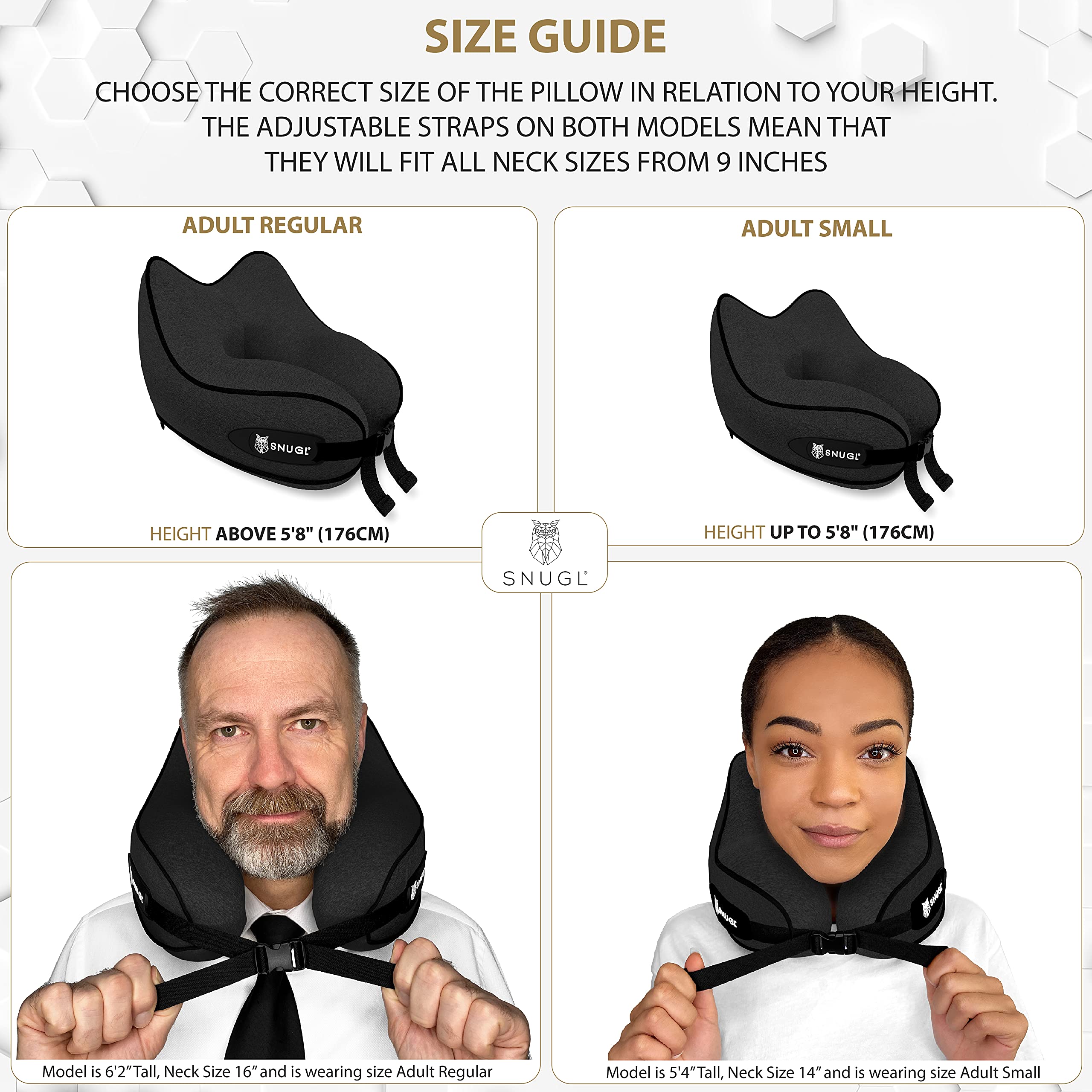 SNUGL Oreiller De Voyage En Mousse à Mémoire De Forme - Coussin Ergonomique Pour Avion Et Voyages, Soutien Cou Optimal (Noir - Régulière)