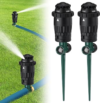 Acostop Sturdy Aluminum Alloy Spike Sprinklers for Yard Medium Large Lawn | 2 Pcs 5 Patterns Adjustable Water Garden Sprinkler, Up to 3900 sq. ft Spray Coverage, Stable Irrigation for Uneven Ground